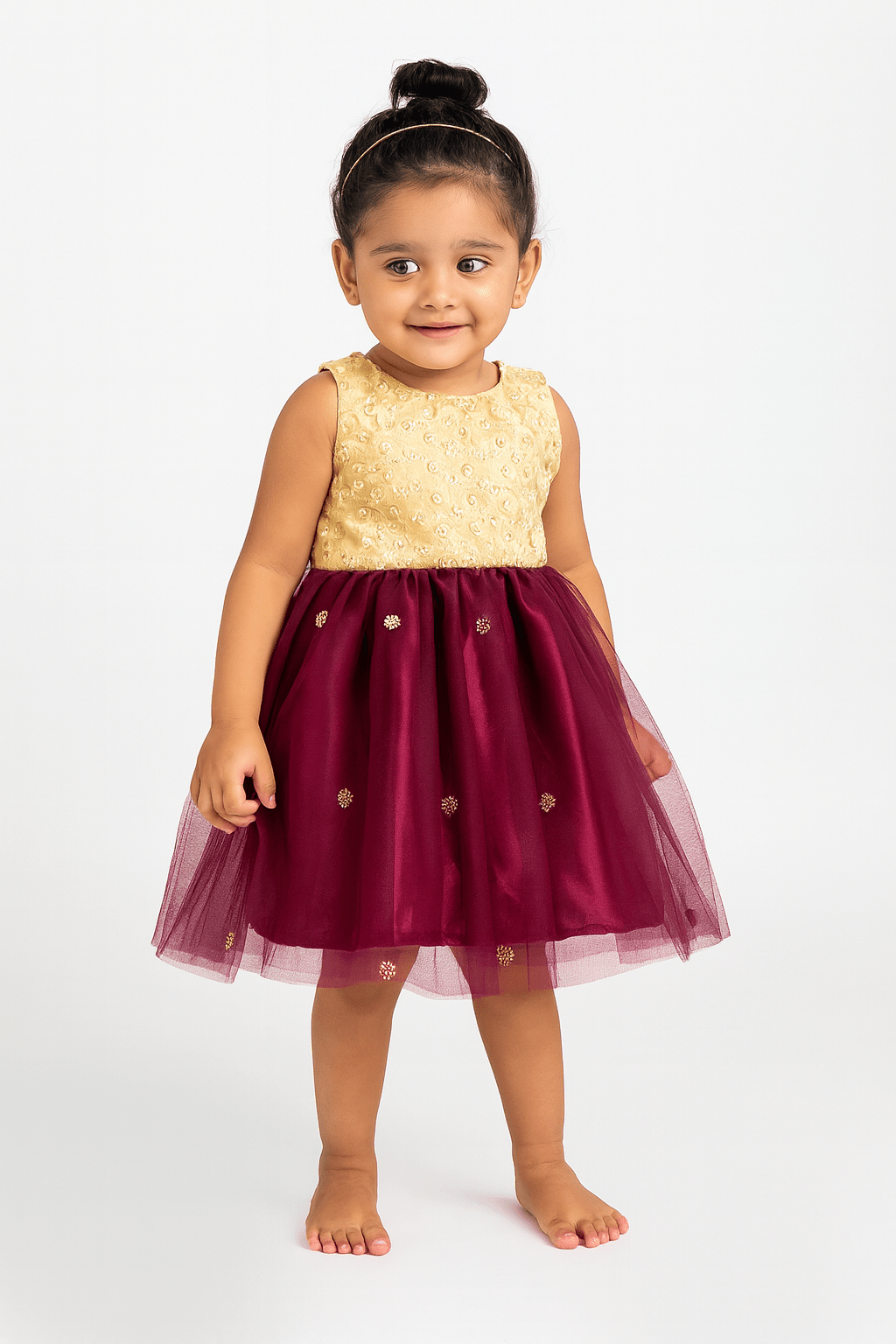 Kids Biege Whine Embroidery Party Frock LDF303 - Prince N Princess