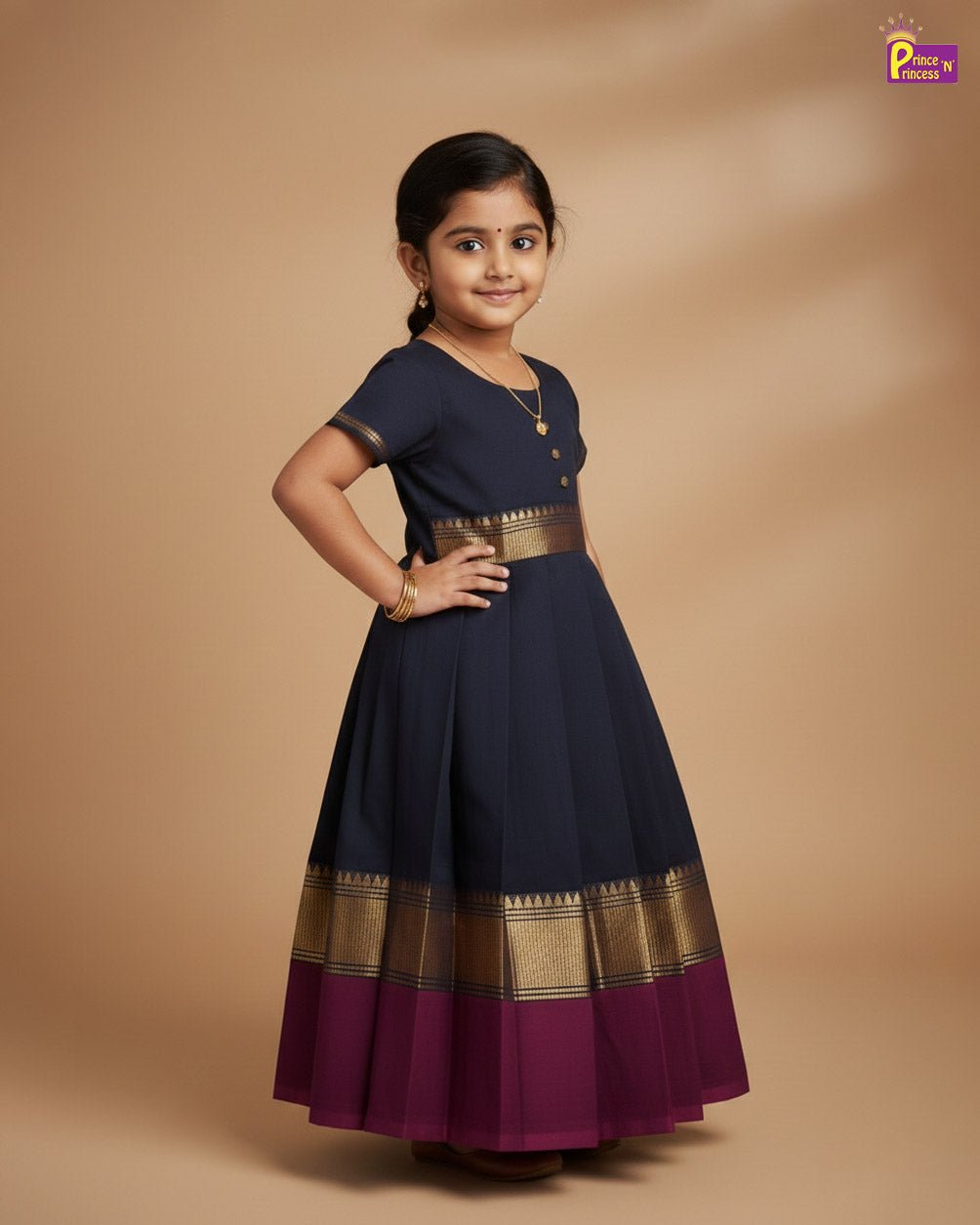 Kids Black Chettinad Cotton Gown PG665 - Prince N Princess