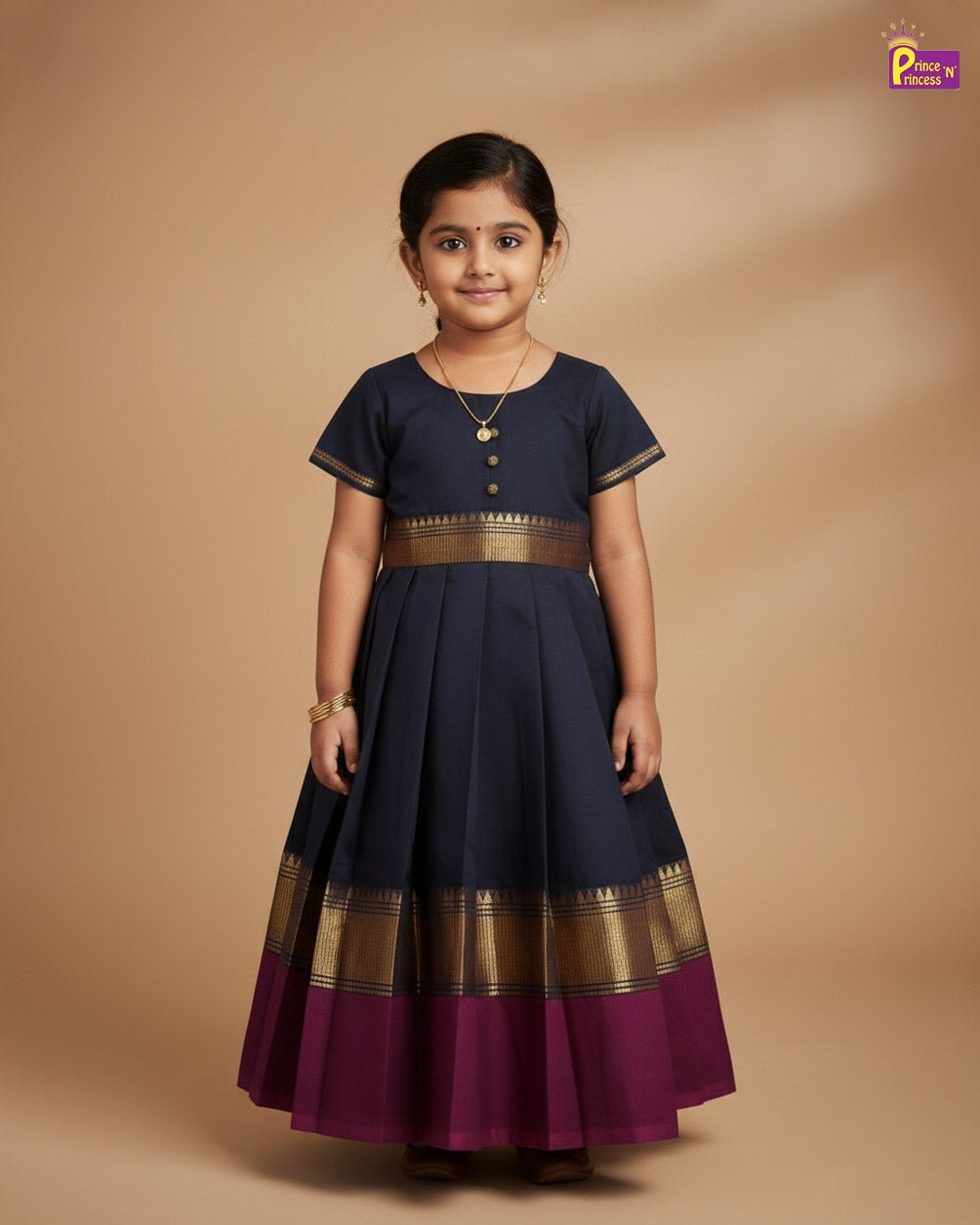 Kids Black Chettinad Cotton Gown PG665 - Prince N Princess