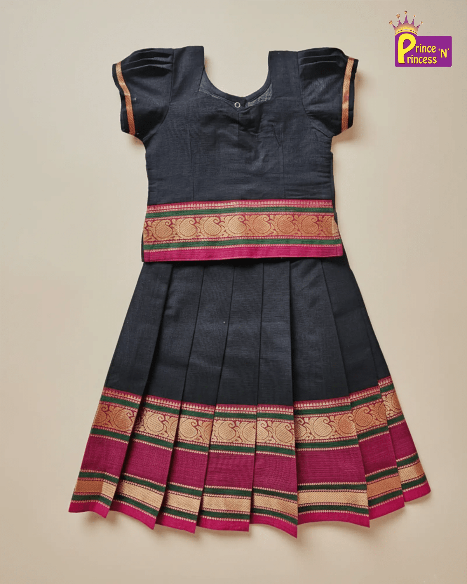 Kids Black Chettinad Cotton Pavadai Sattai PPP2001 - Prince N Princess