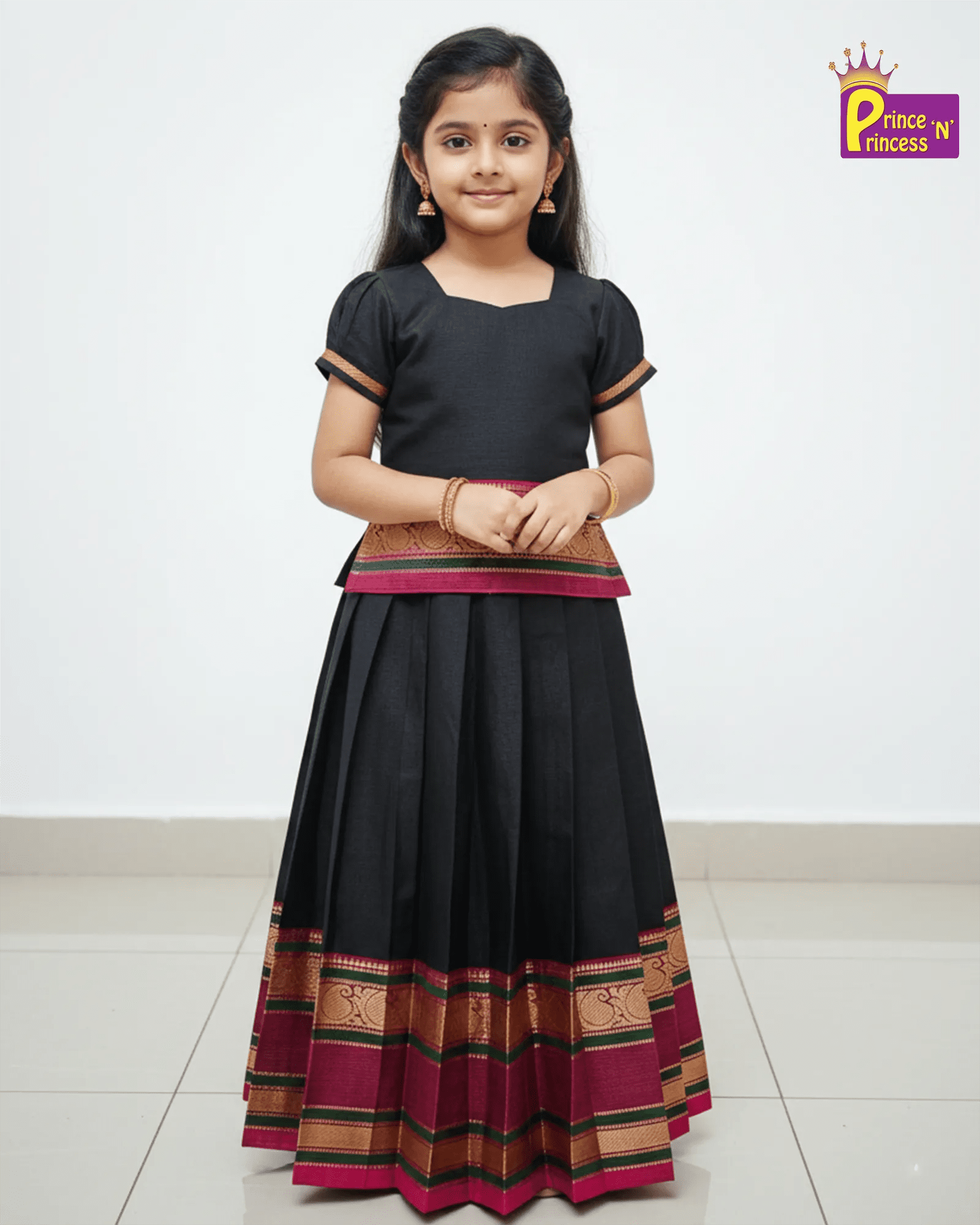 Kids Black Chettinad Cotton Pavadai Sattai PPP2001 - Prince N Princess