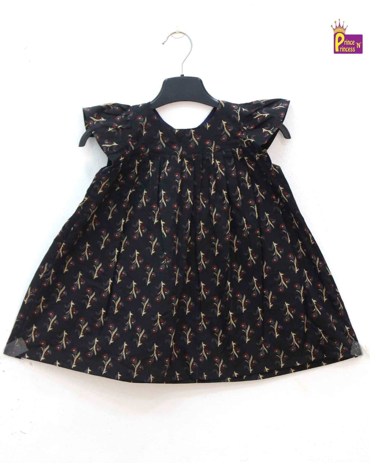 Kids Black Floral Cotton Frock CF316 - Prince N Princess