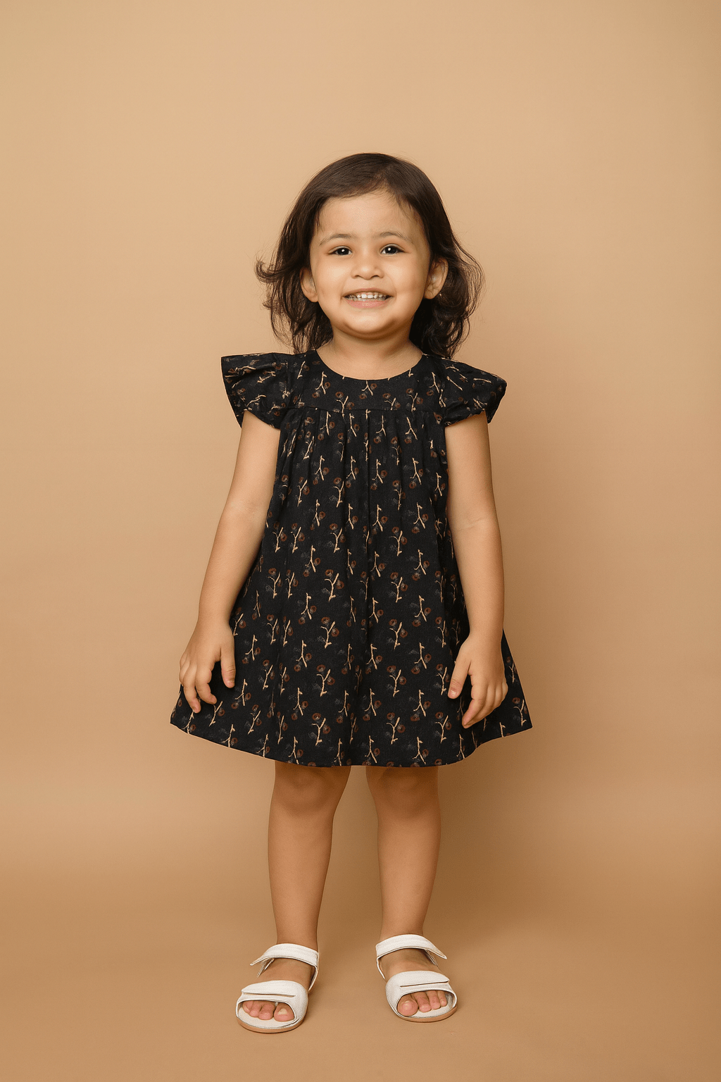 Kids Black Floral Cotton Frock CF316 - Prince N Princess