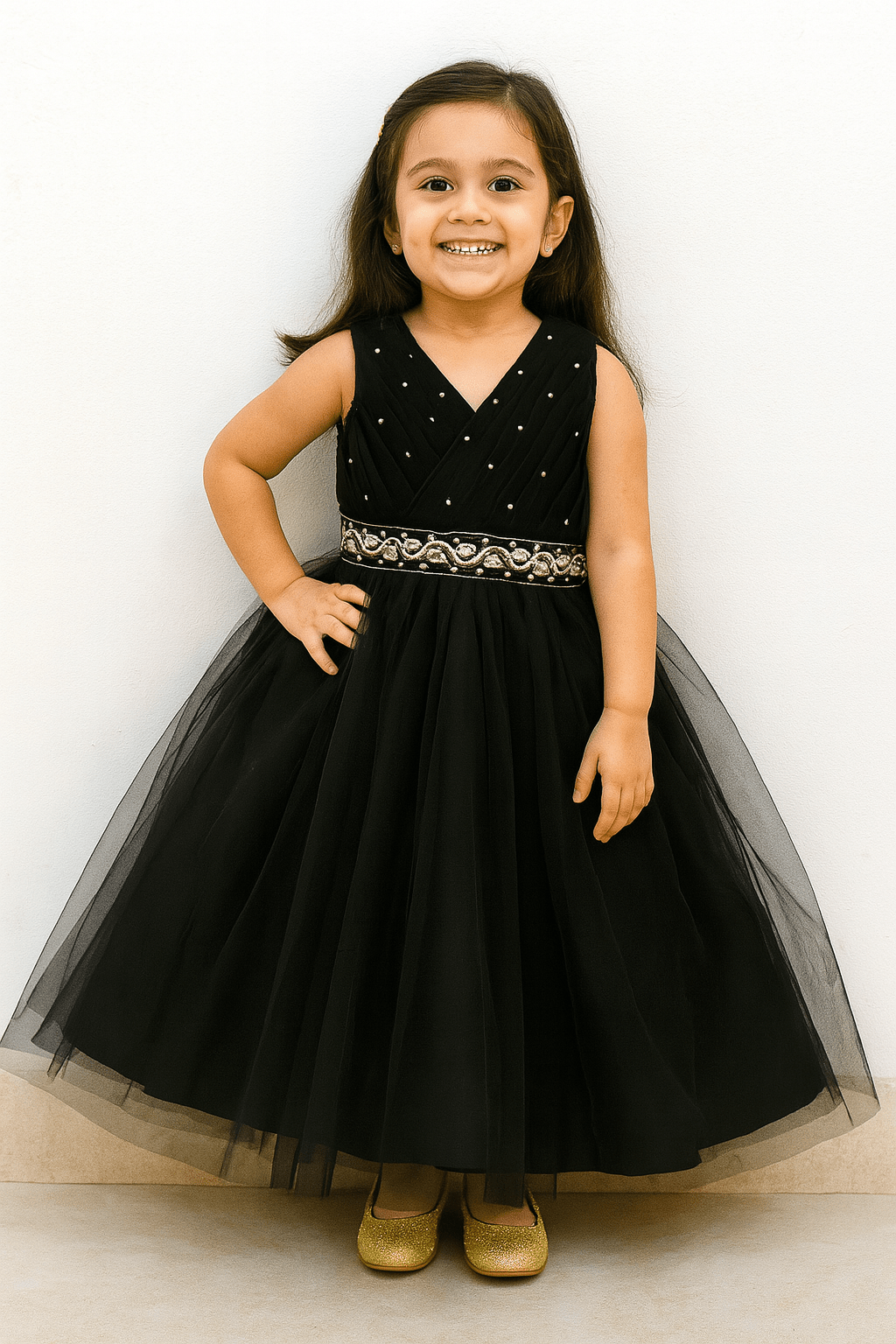 Kids Black Netted Full Gown WGF066 - Prince N Princess