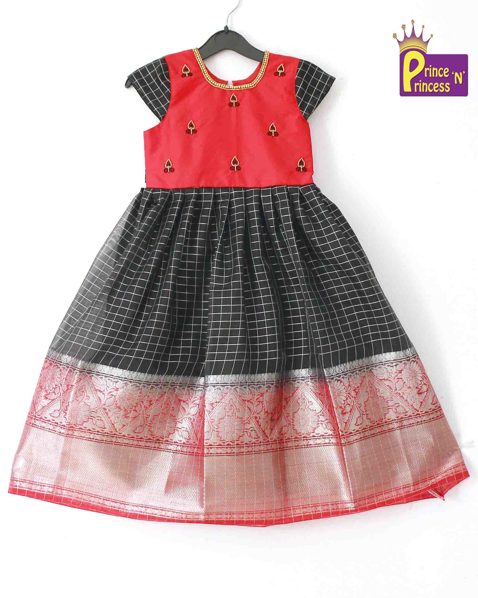 Kids Black Red Organza AARI Ethnic Party Gown PG252 - Prince N Princess