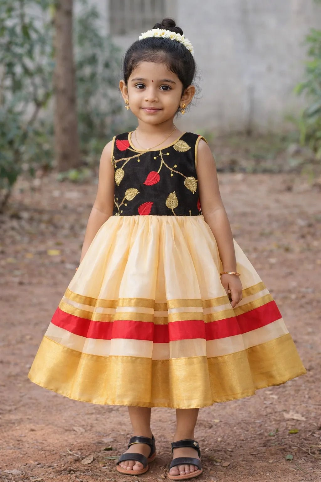 Kids Black Sandal Netted long gown PG344 - Prince N Princess