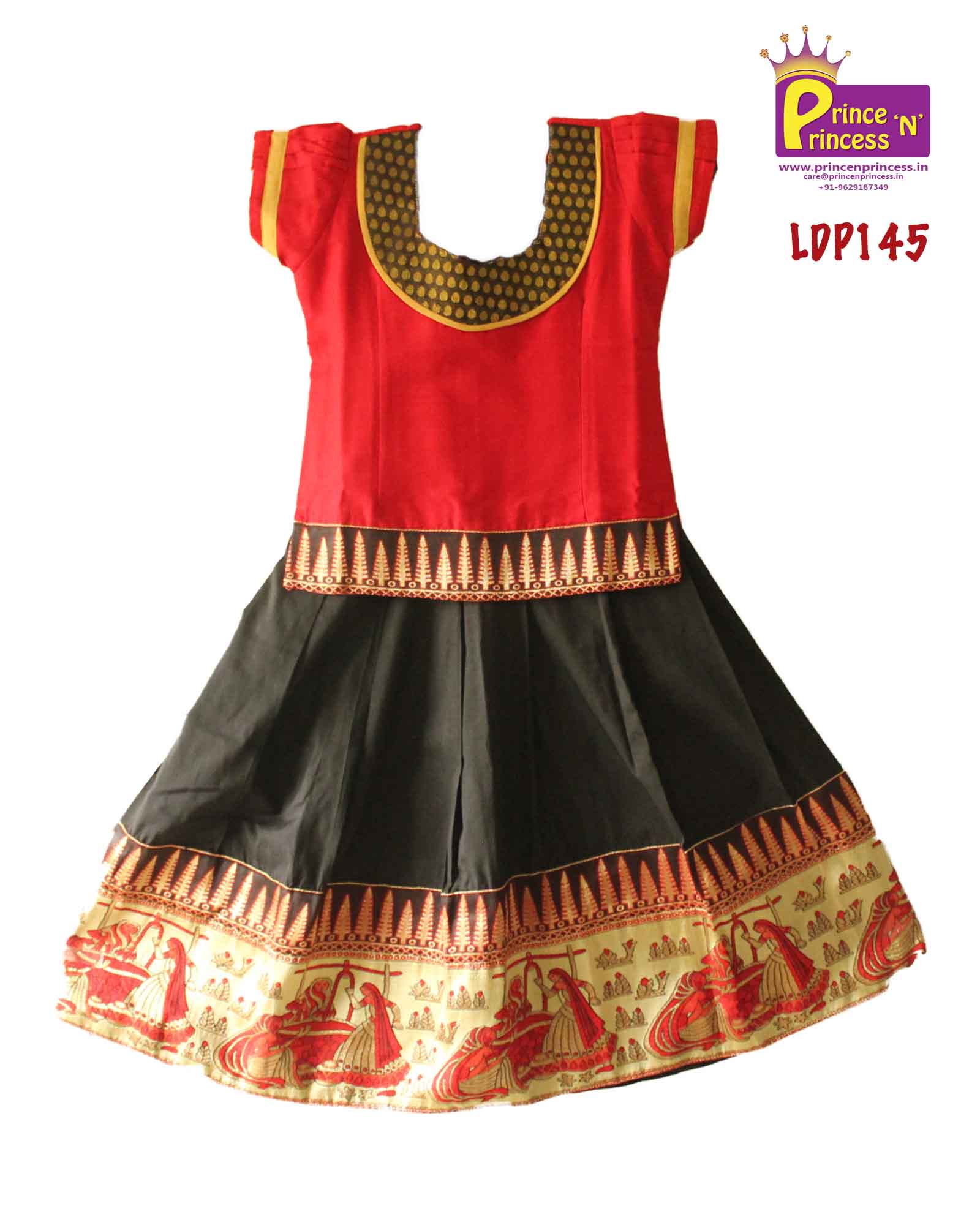 Kids Black with Red Festival Wear PattuPavadai LDP145 - Prince N Princess