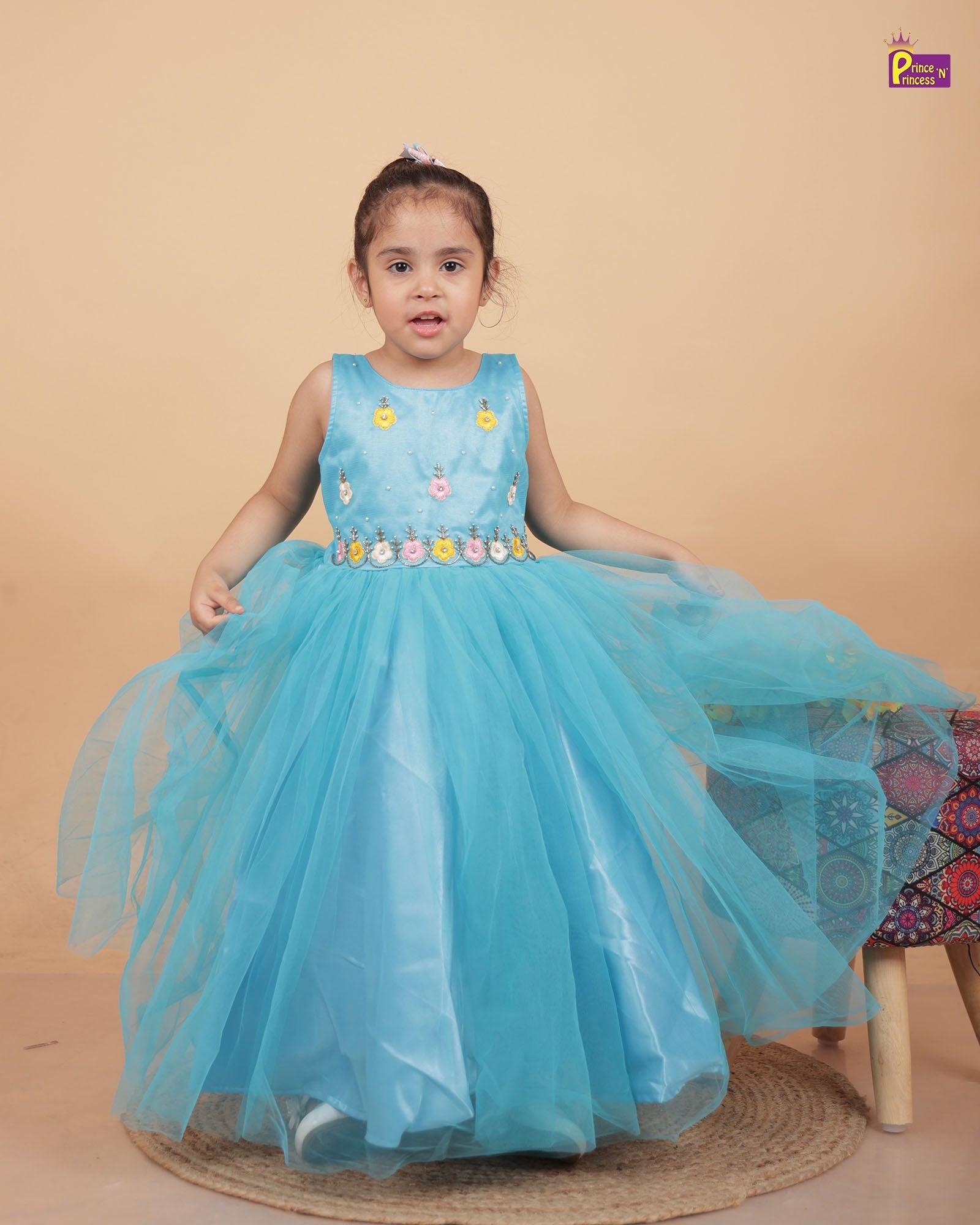Kids Blue Aari work Prince N Princess Birthday Gown WGF035 - Prince N Princess Birthday dress Kids Blue Aari work Prince N Princess Birthday Gown WGF035 - Prince N Princess Birthday dress