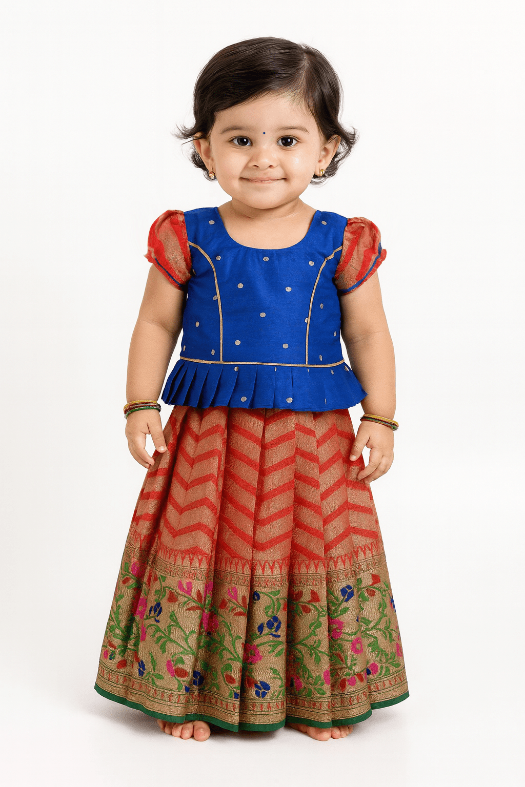 Kids Blue And Red Festival Wear Pattu Pavadai PPP1135 - Prince N Princess