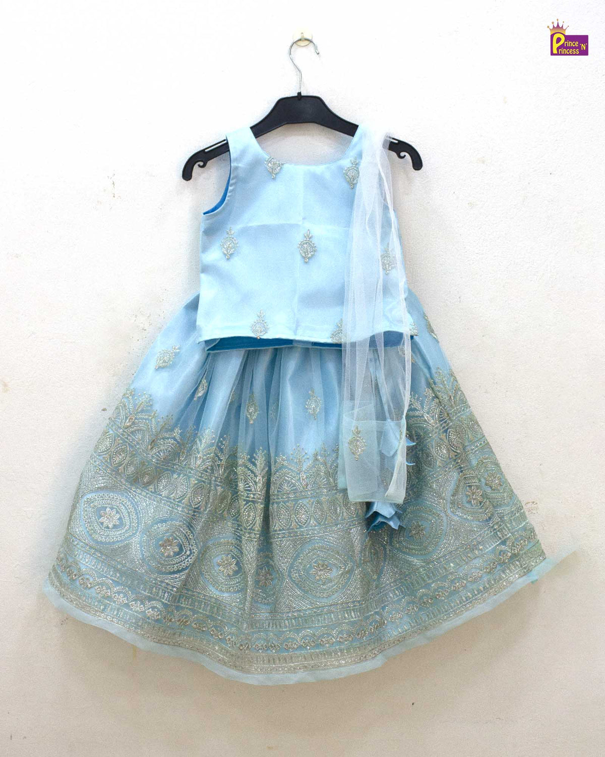 Kids Blue and Silver Embroidery net Lehenga Choli LC277 for kids festival wear