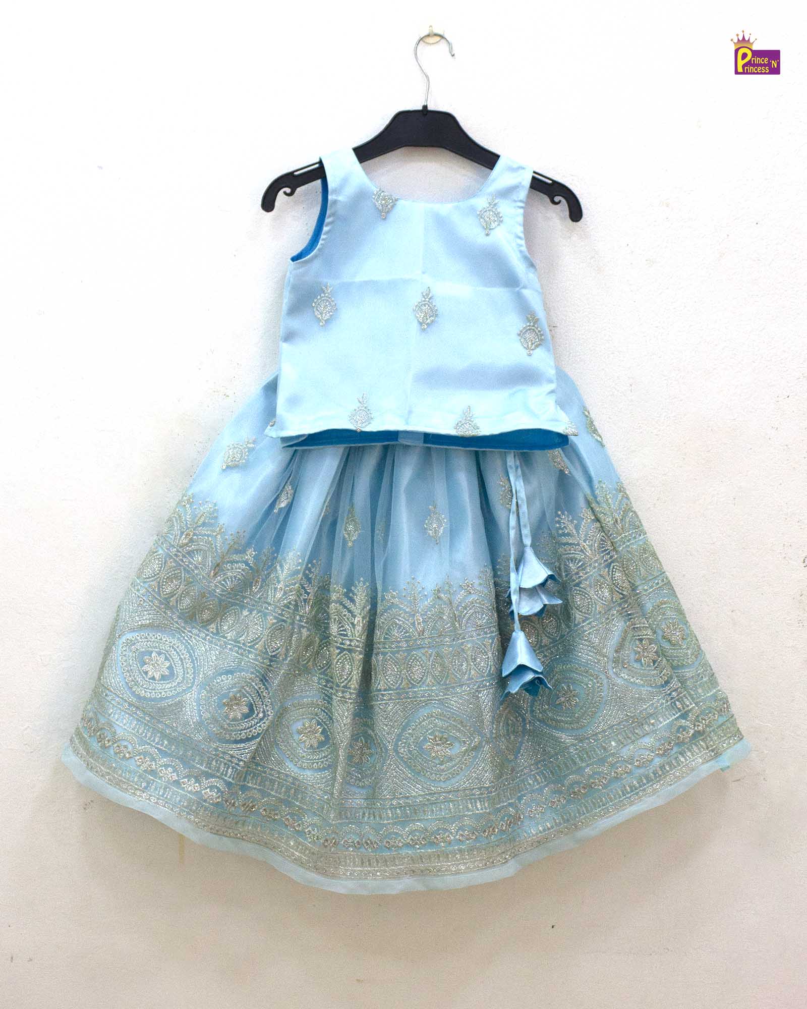 Kids Blue and Silver Embroidery net Lehenga Choli LC277 for kids festival wear