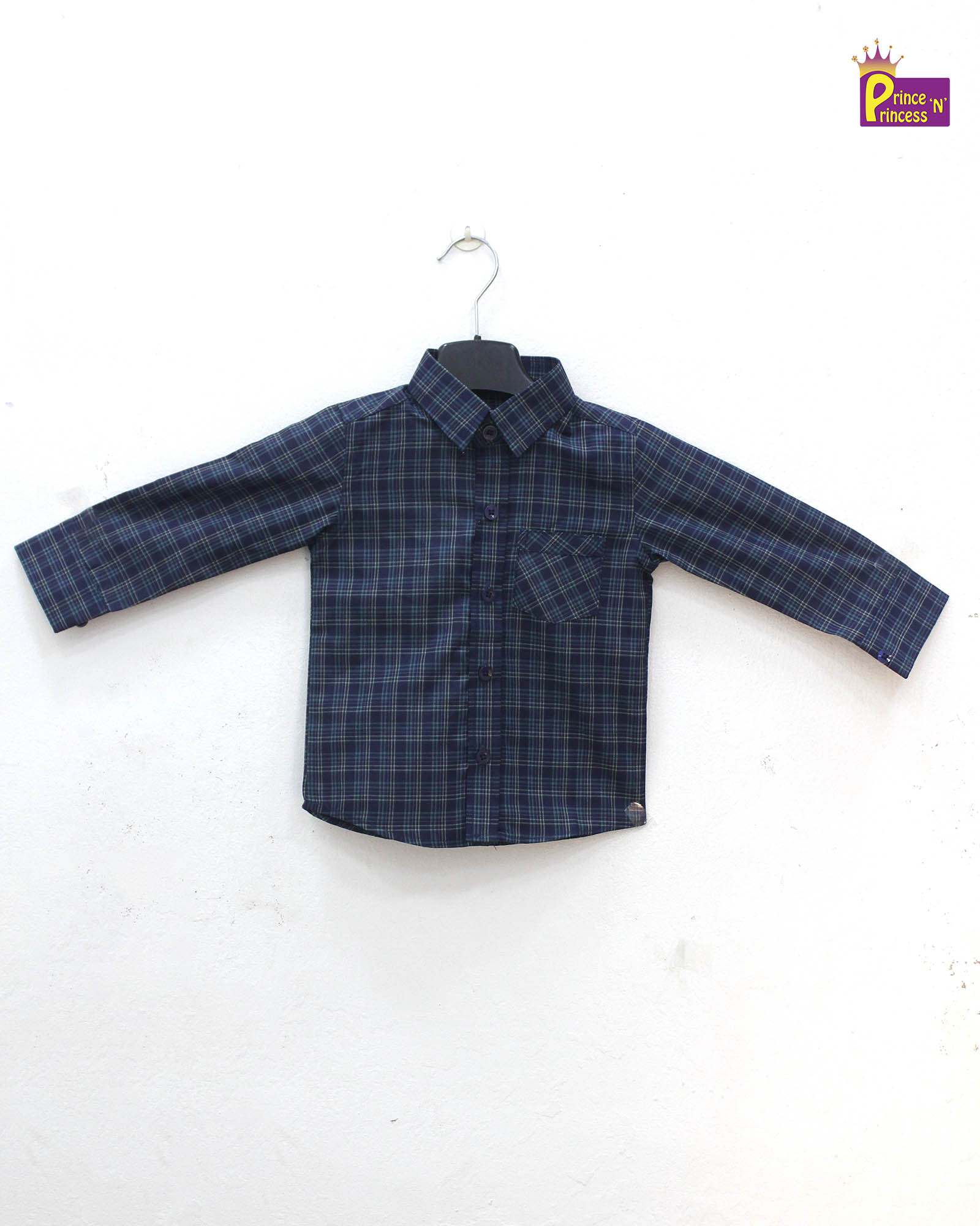 Kids Blue checked Cotton Shirt ST136 - Prince N Princess