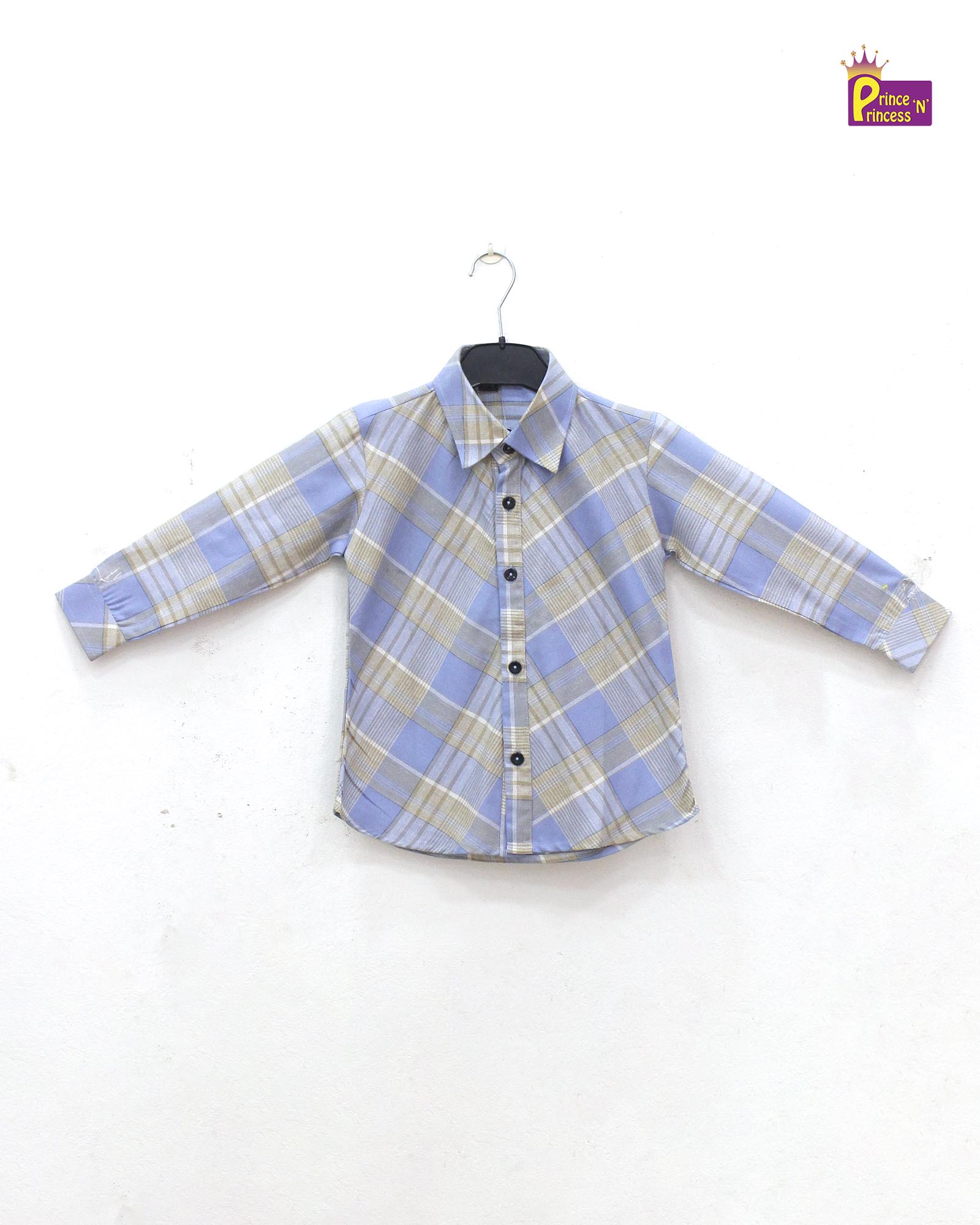 Kids Blue checked Cotton Shirt ST180 - Prince N Princess