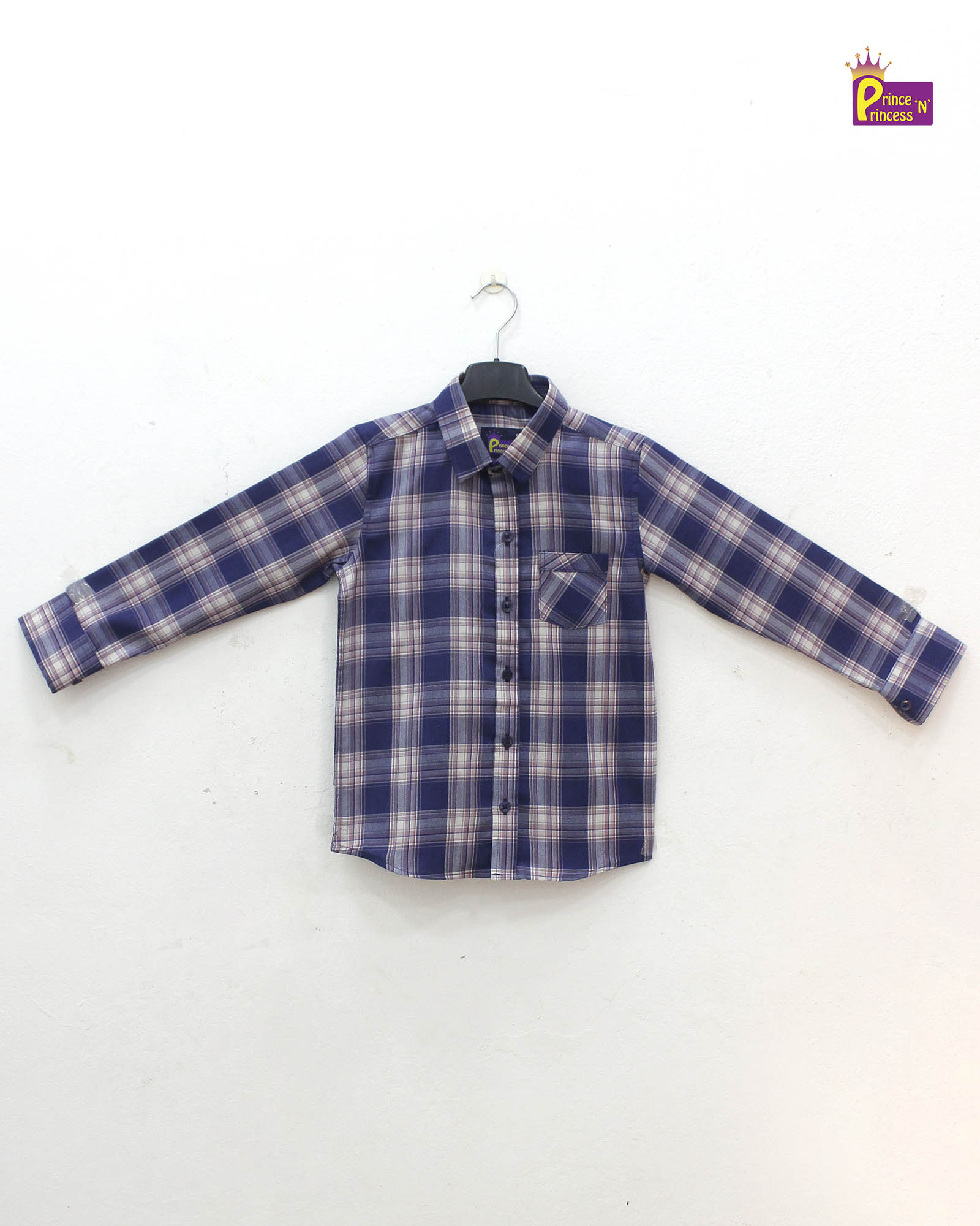 Kids Blue Checked Full Sleeve shirt ST133 - Prince N Princess