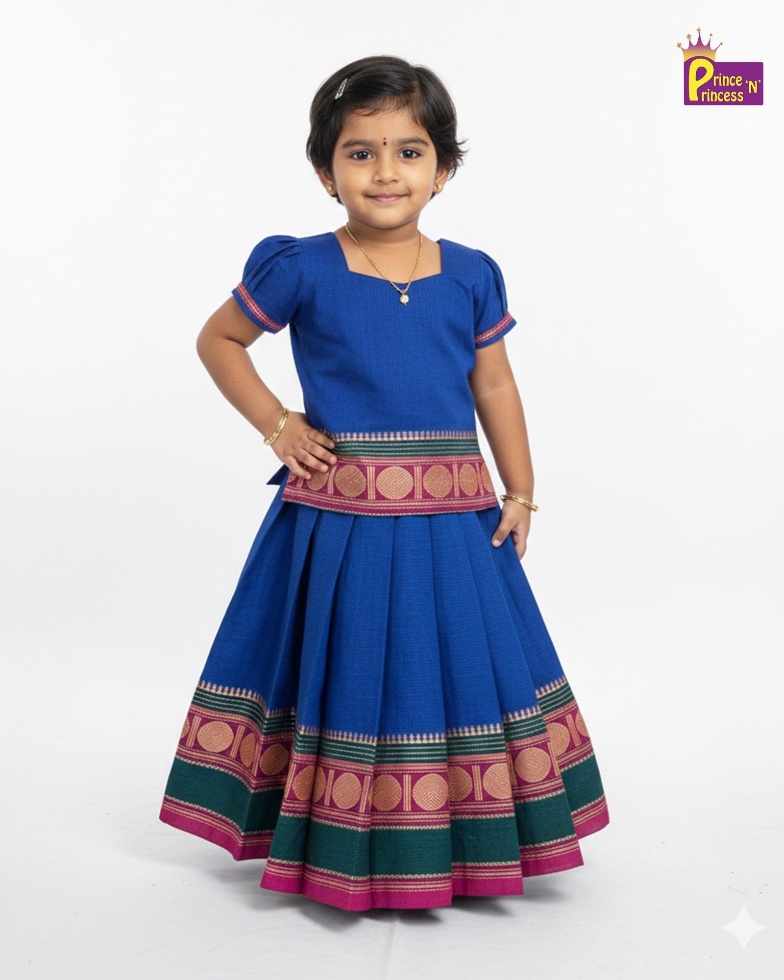 Kids Blue Chettinad Cotton Traditional Pavadai Sattai PPP1954 for kids festival wear