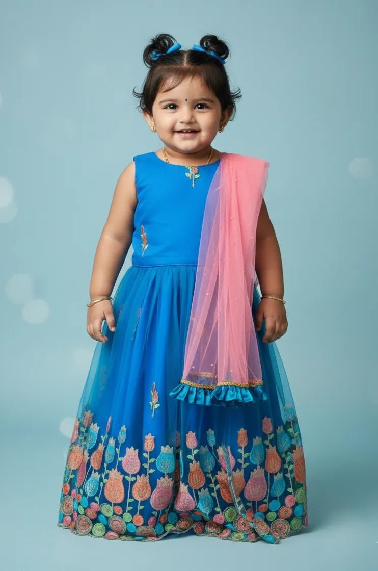 Kids Blue emproidery Net ethnic Lehenga Choli LC194 - Prince N Princess