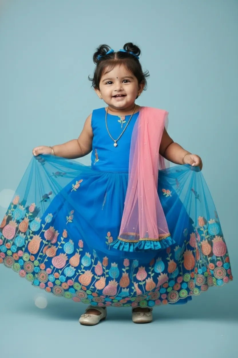 Kids Blue emproidery Net ethnic Lehenga Choli LC194 - Prince N Princess