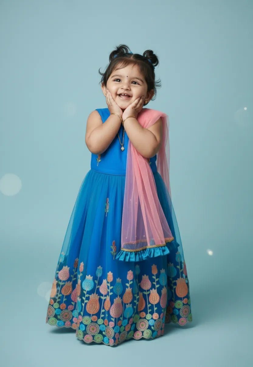 Kids Blue emproidery Net ethnic Lehenga Choli LC194 - Prince N Princess