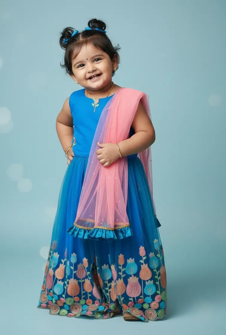 Kids Blue emproidery Net ethnic Lehenga Choli LC194 - Prince N Princess