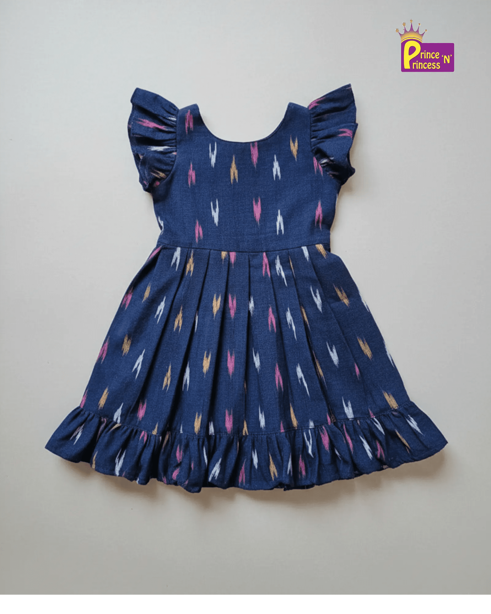Kids Blue Ikkat Cotton Frock CF390 - Prince N Princess