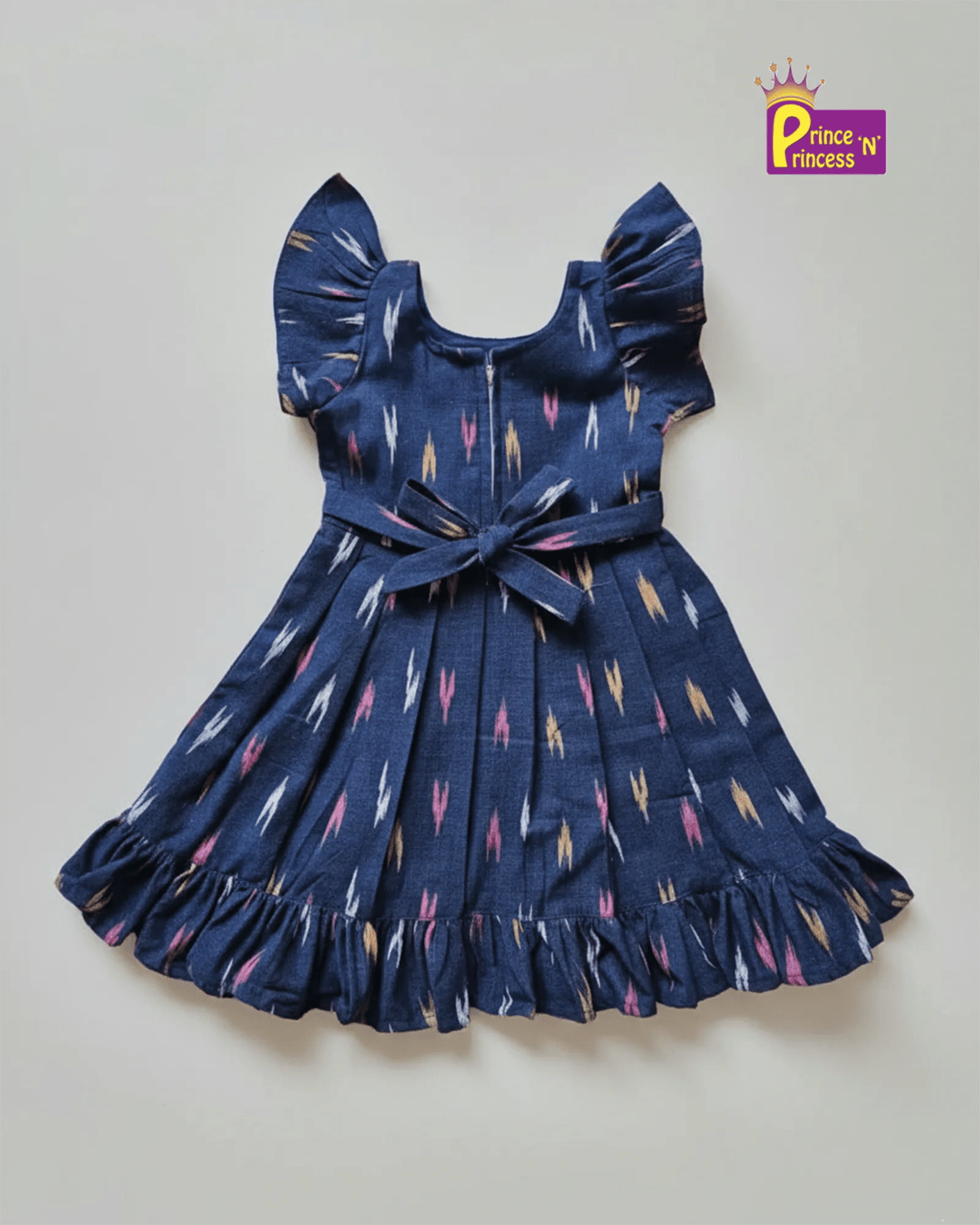 Kids Blue Ikkat Cotton Frock CF390 - Prince N Princess