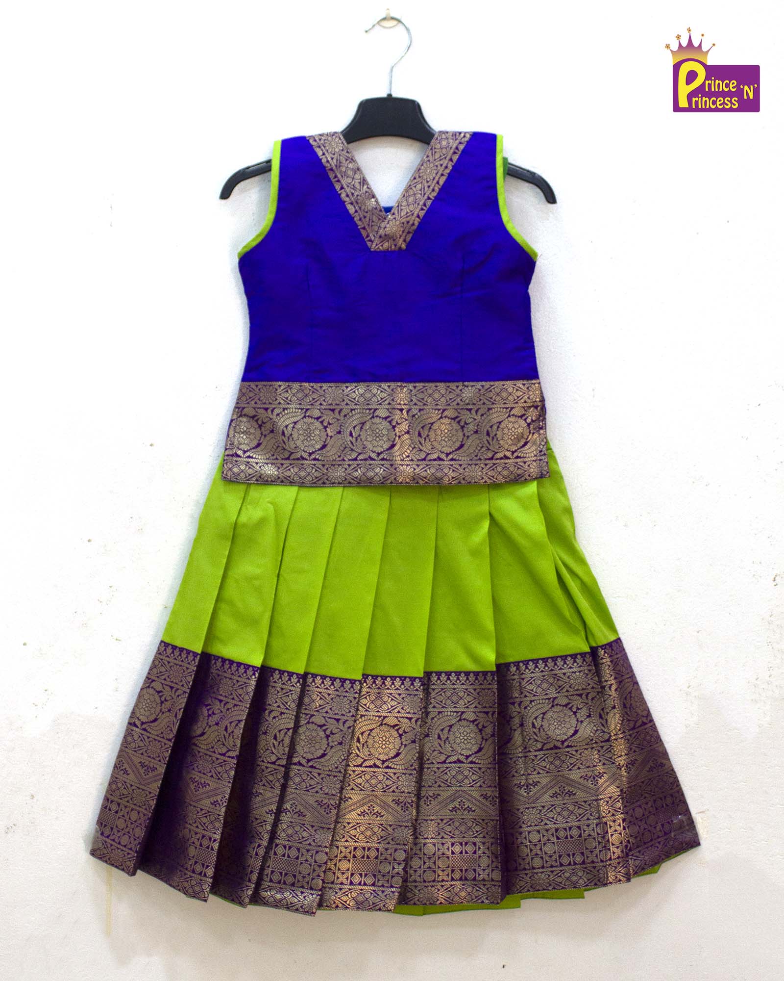 pattu pavadai blue green raw silk banarasi border baby traditional wear princenprincess
