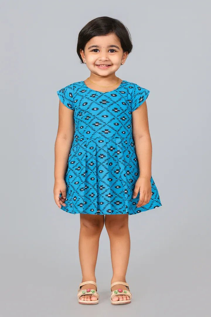 Kids Blue Printed Cotton Frock CF180 - Prince N Princess