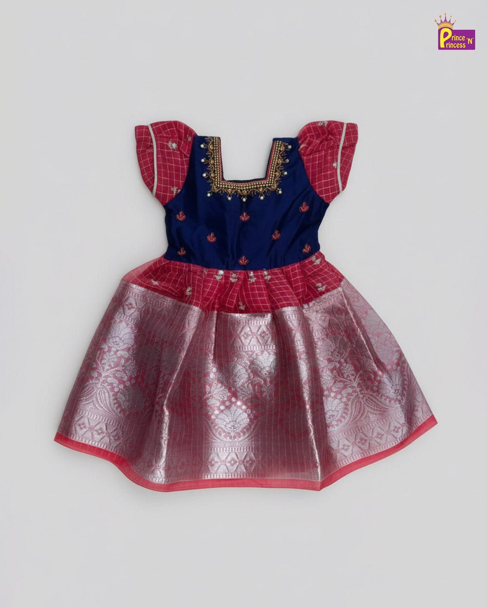 Kids Blue Red Organza AARI Ethnic Party Gown PG366 - Prince N Princess