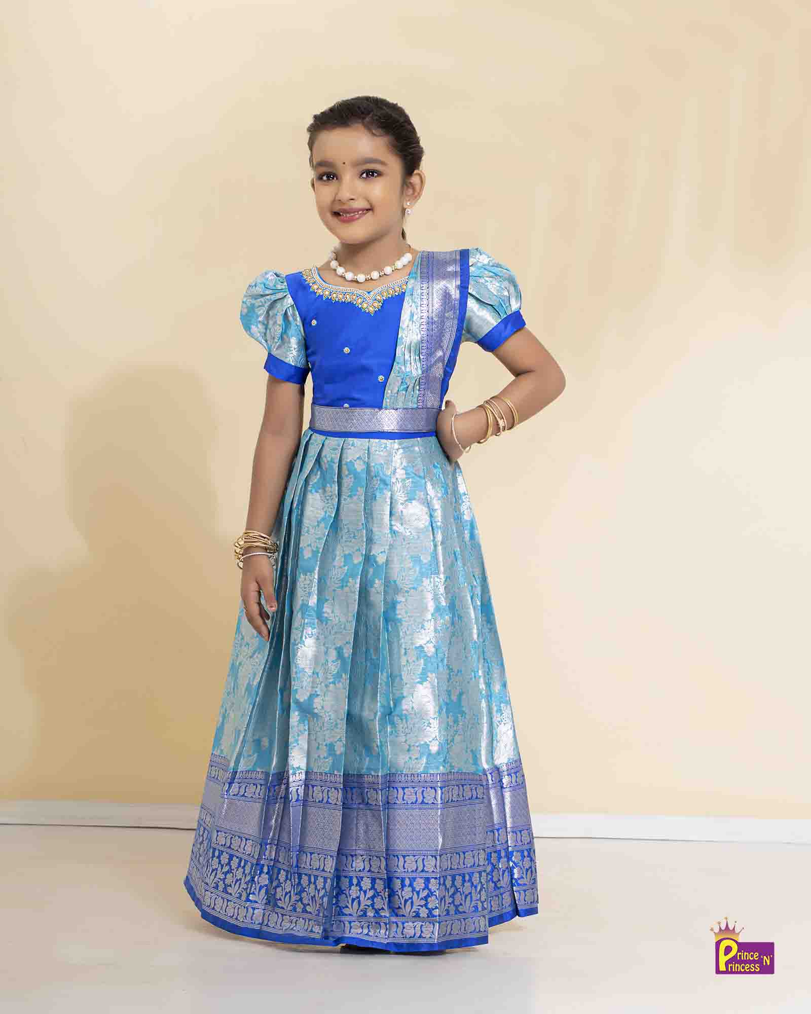 Kids Blue Traditional Gown with Shawl PG452 - Prince N Princess