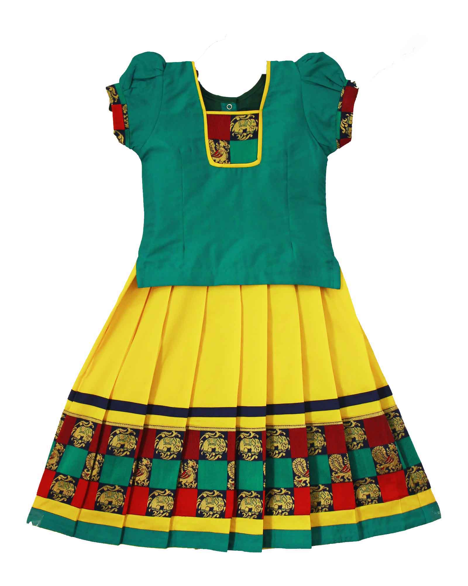 Kids Blue With Green Traditional Pattu Pavadai PPP939 - Prince N Princess