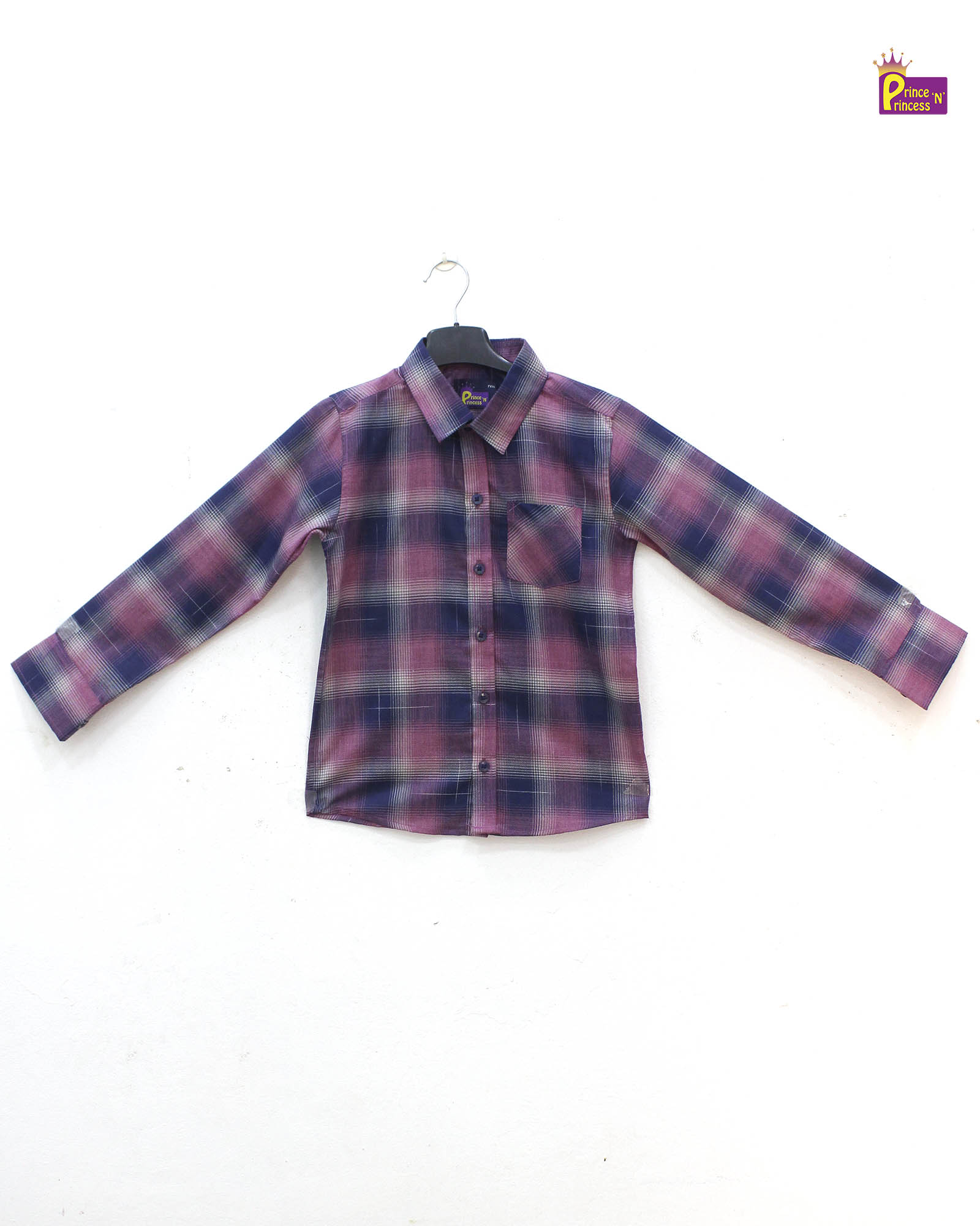 Kids Blue with Purple Checked Full Sleeve shirt ST131 - Prince N Princess