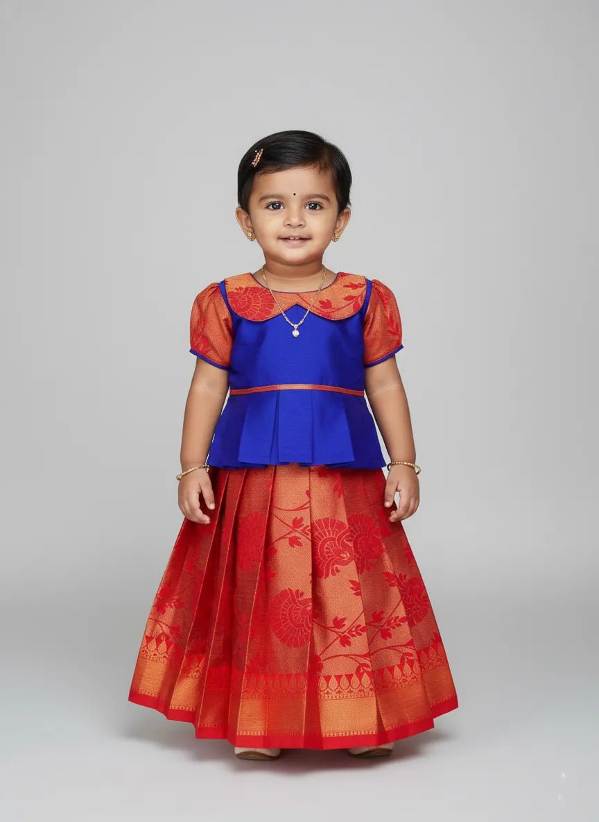 Kids Blue With Red Traditional Pattu Pavadai PPP1372 - Prince N Princess