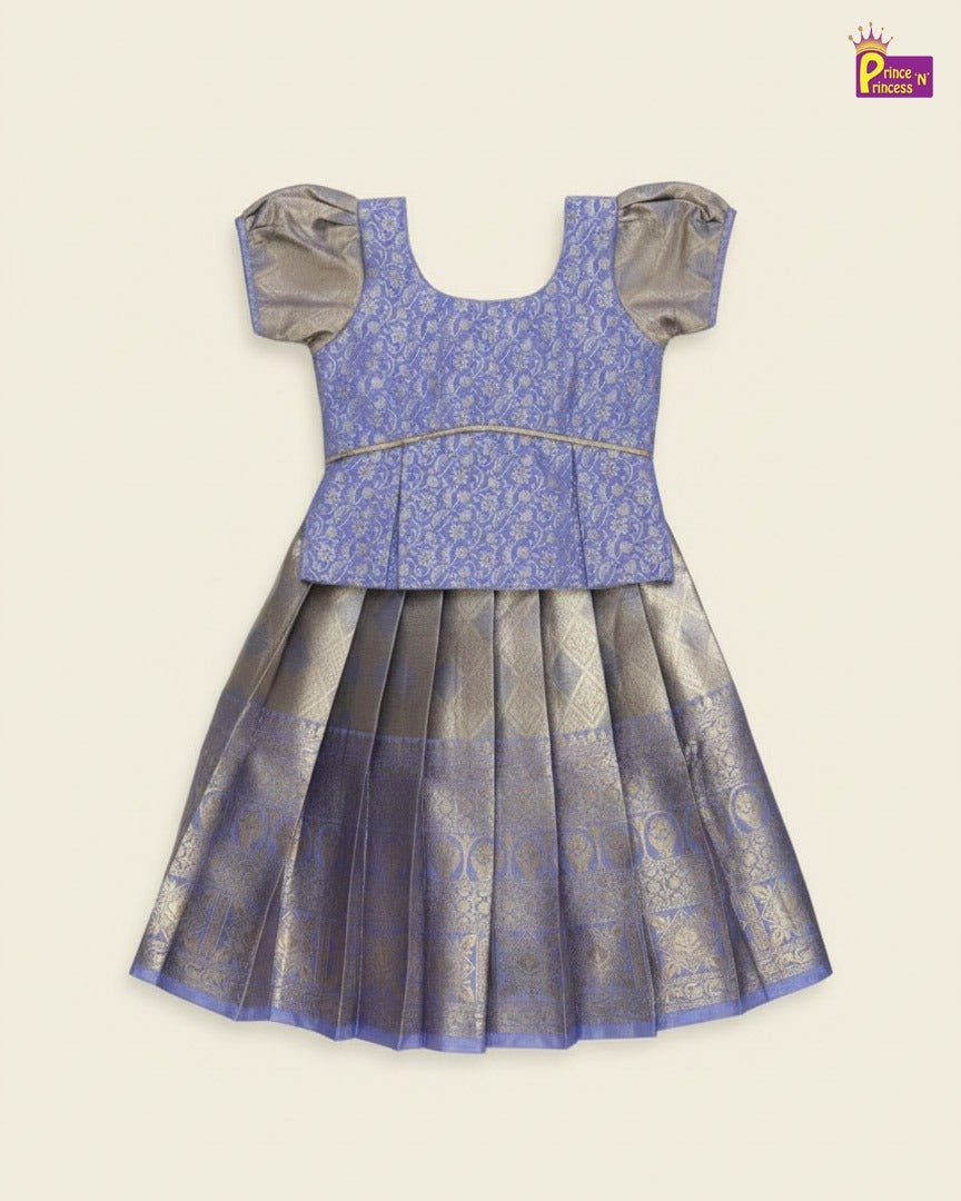 Kids Blue With Silver jariTraditional Pattupavadai PPP1944 - Prince N Princess