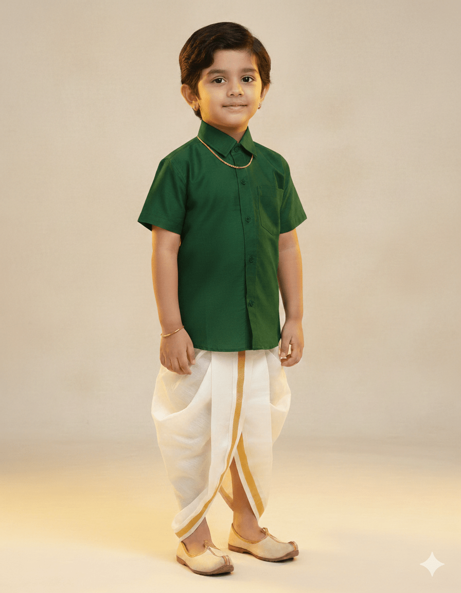 Kids Boys Green Half Sleeve Silk Shirt BS016 - Prince N Princess