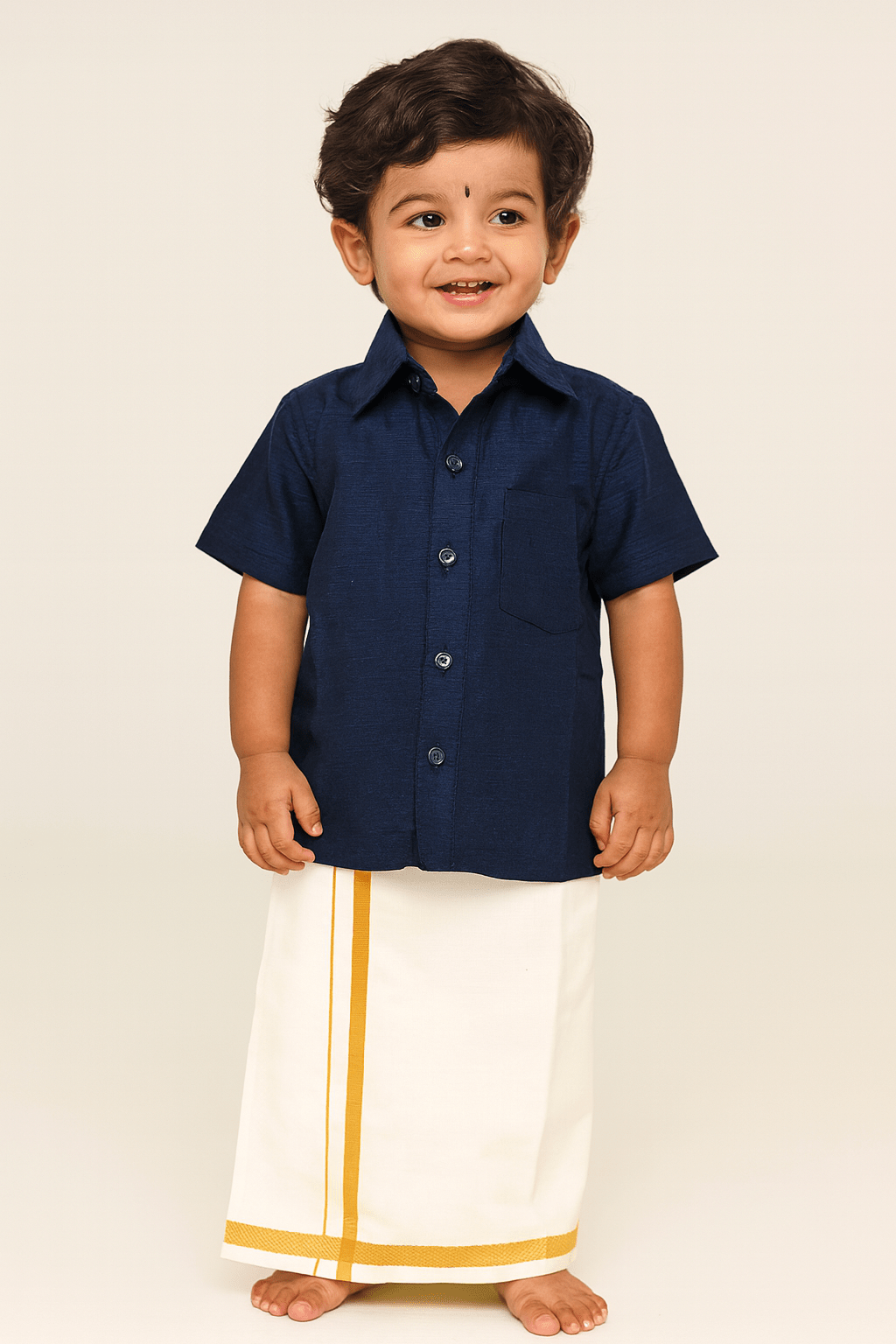 Kids Boys Navy Half Sleeve Silk Shirt BS011 - Prince N Princess