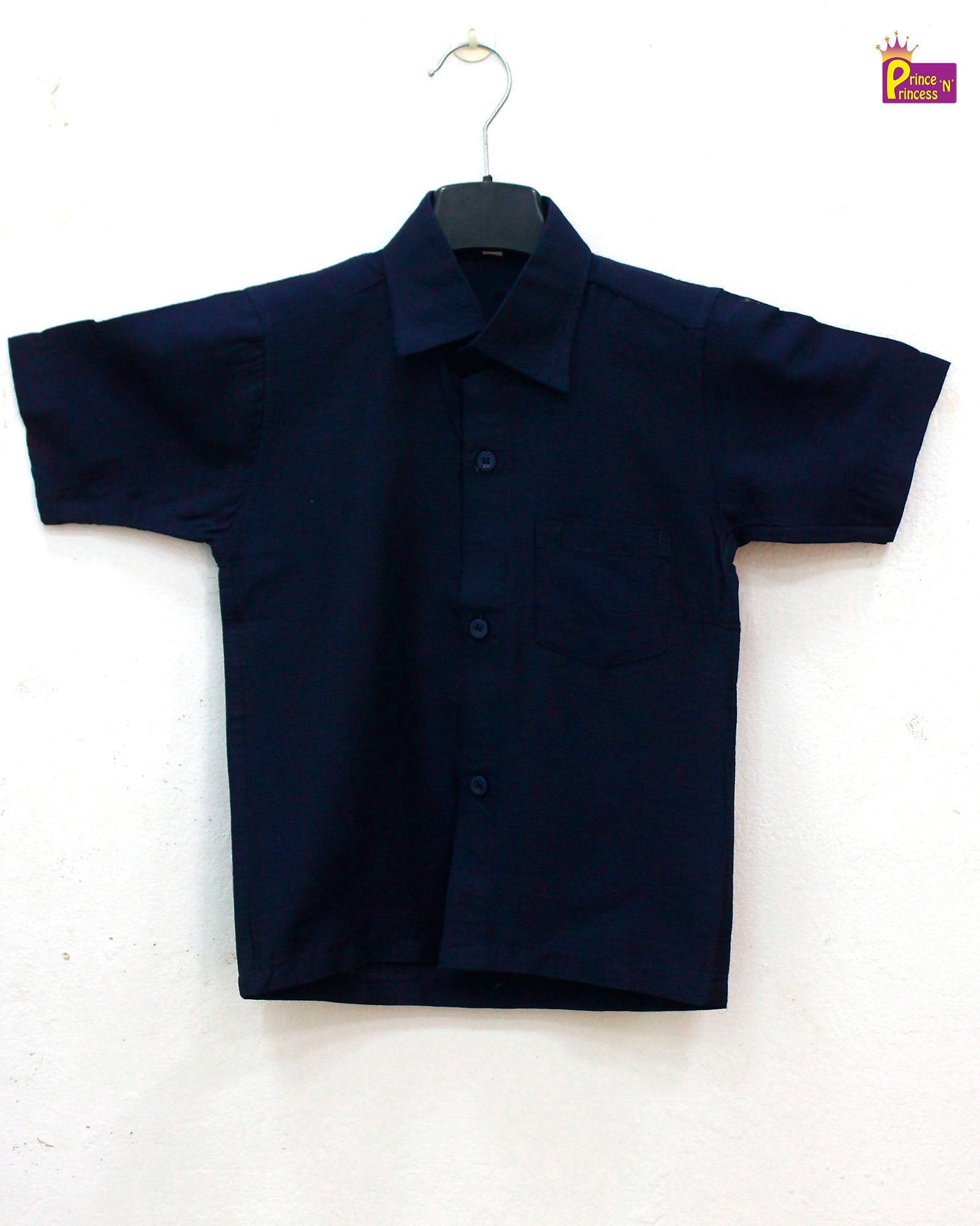 Kids Boys Navy Half Sleeve Silk Shirt BS011 - Prince N Princess