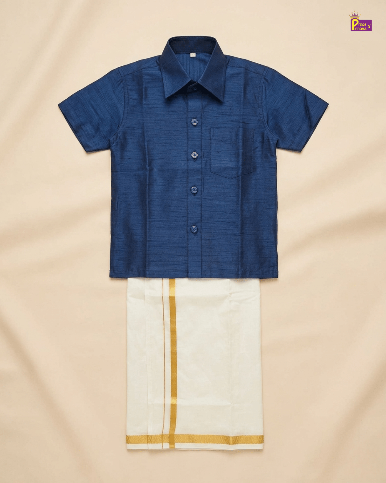 Kids Boys Navy Half Sleeve Silk Shirt ST081 for kids festival wear