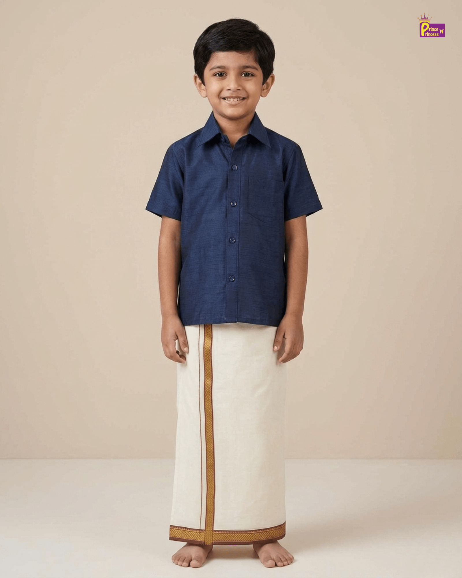 Kids Boys Navy Half Sleeve Silk Shirt ST081 for kids festival wear
