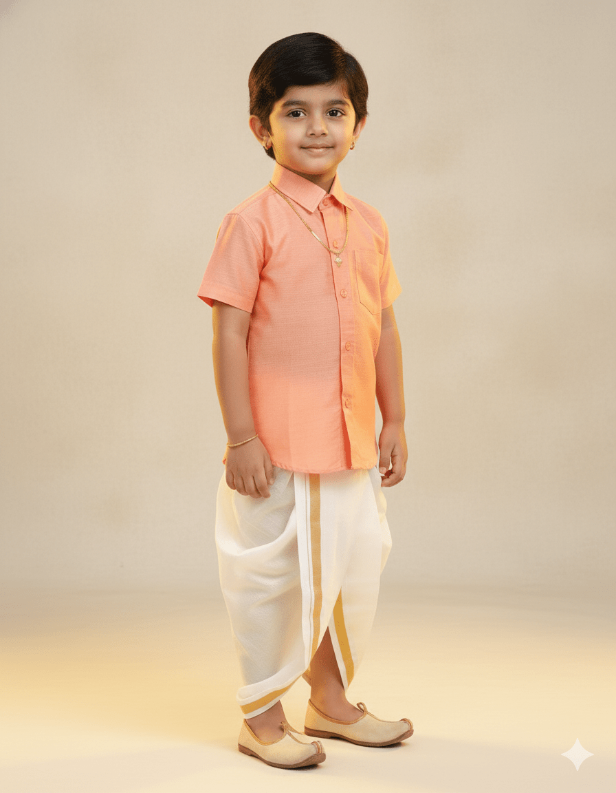 Kids Boys Orange Half Sleeve Silk Shirt BS014 - Prince N Princess
