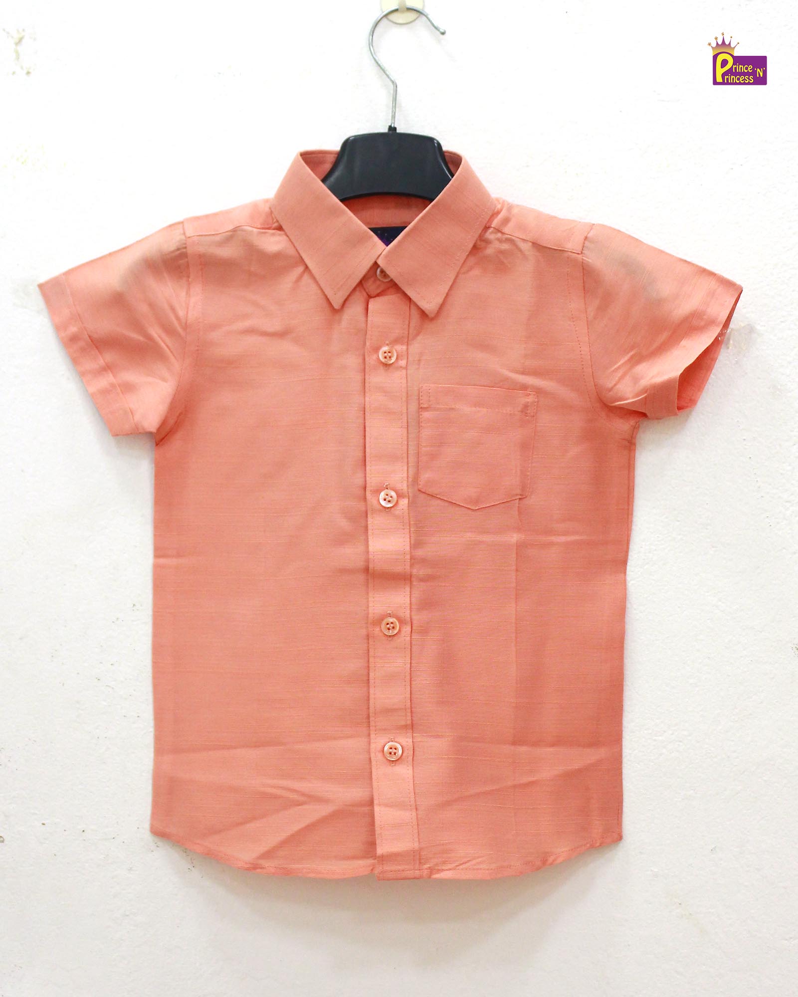 Kids Boys Orange Half Sleeve Silk Shirt BS014 - Prince N Princess
