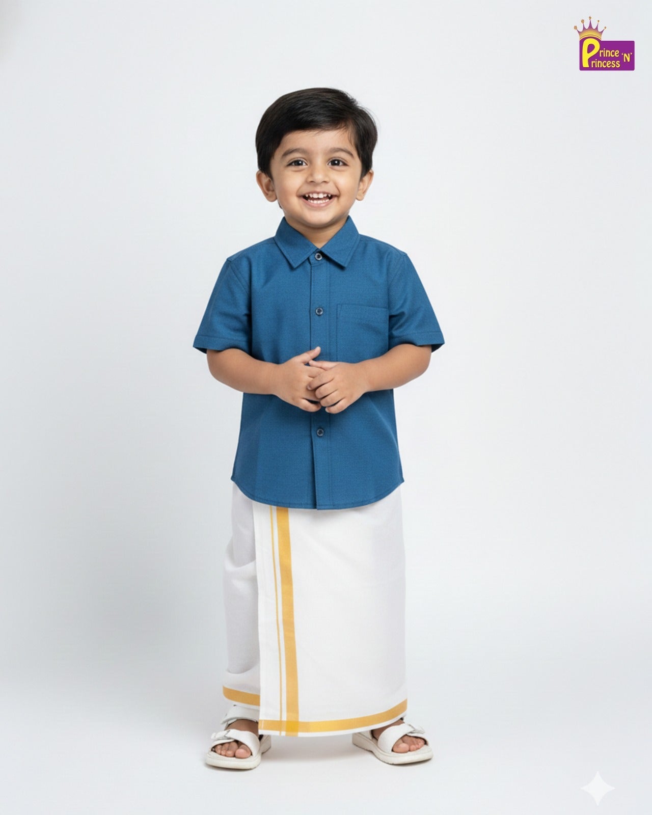 Kids Boys Peacock Blue Half Sleeve Silk Shirt SD111 for kids festival wear