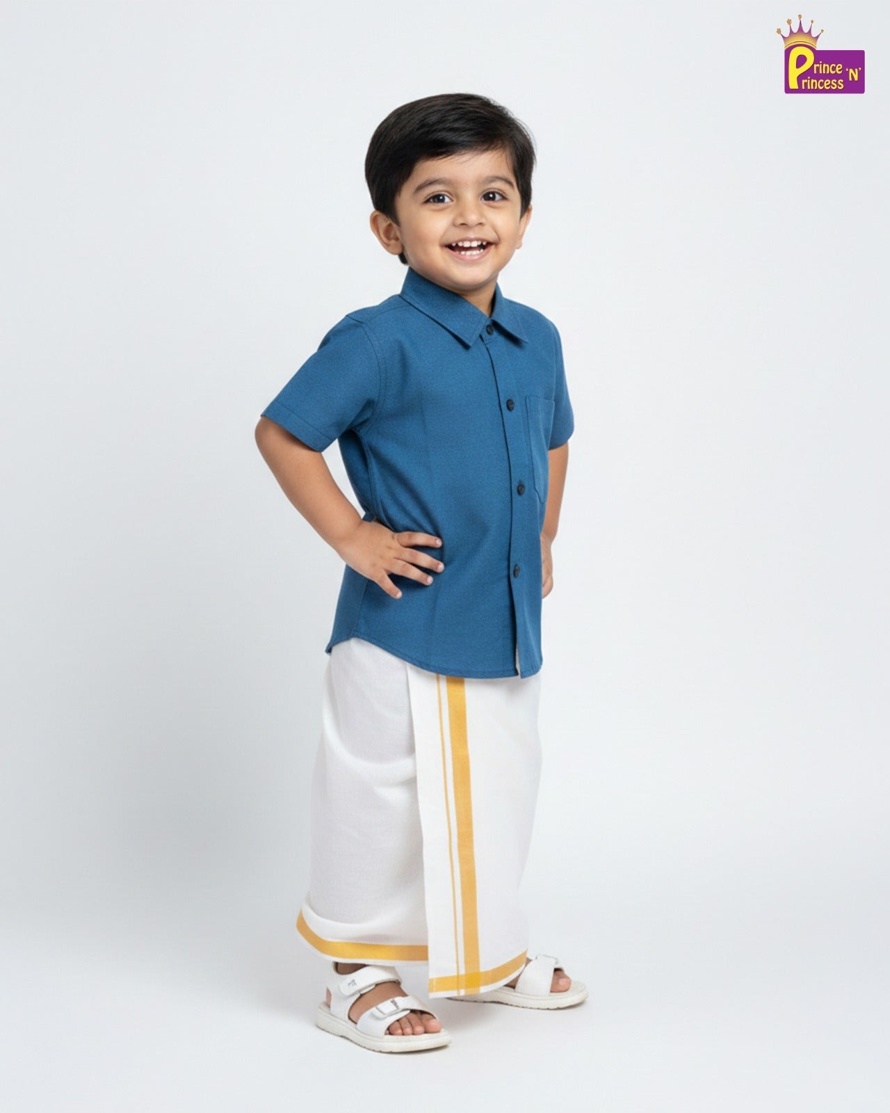 Kids Boys Peacock Blue Half Sleeve Silk Shirt SD111 for kids festival wear