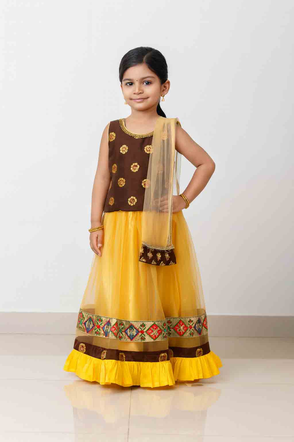 Kids Brown Sandal Lehenga Choli LC103 - Prince N Princess