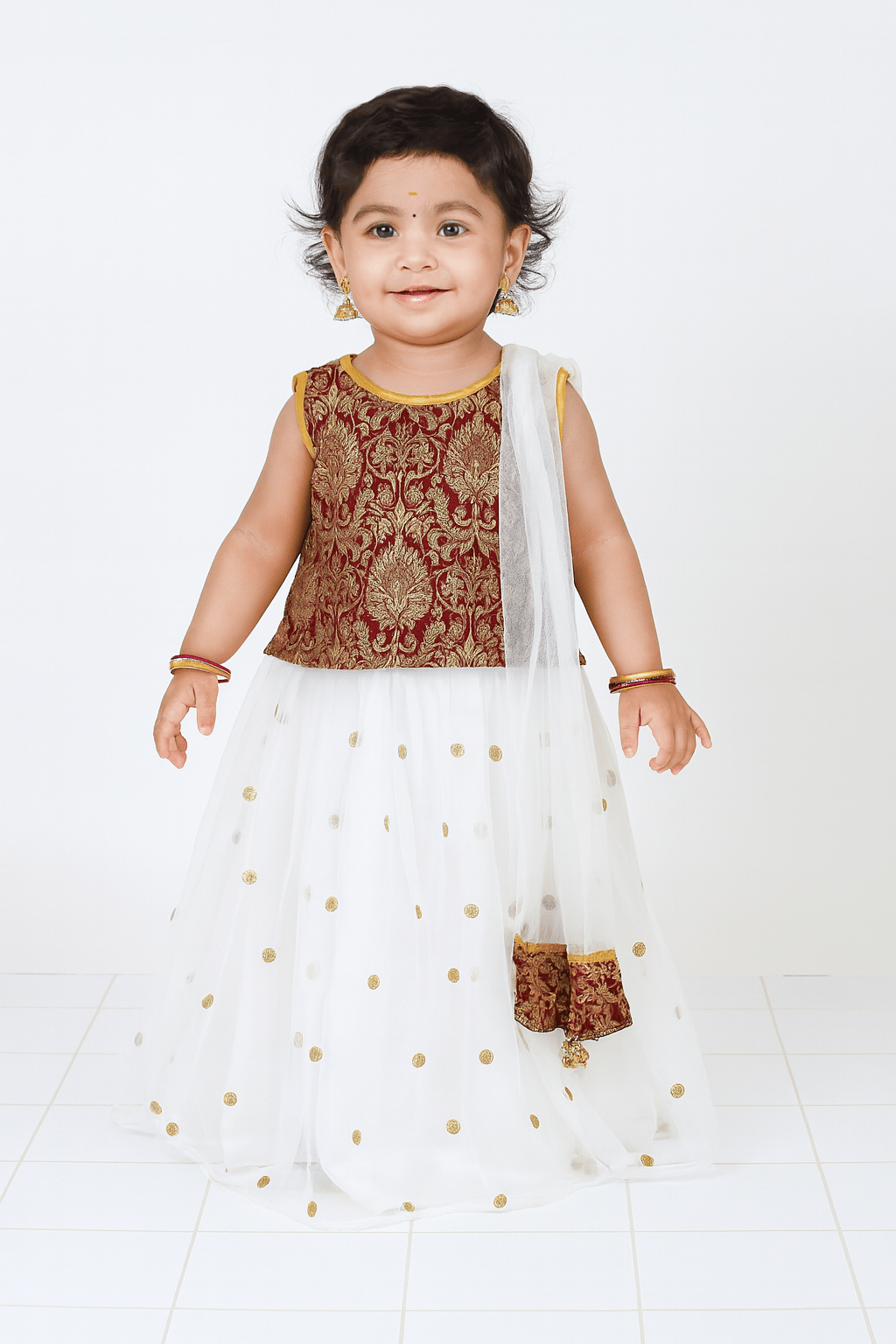 Kids Brown White Sequence Embroidery Lehenga Choli LC098 - Prince N Princess