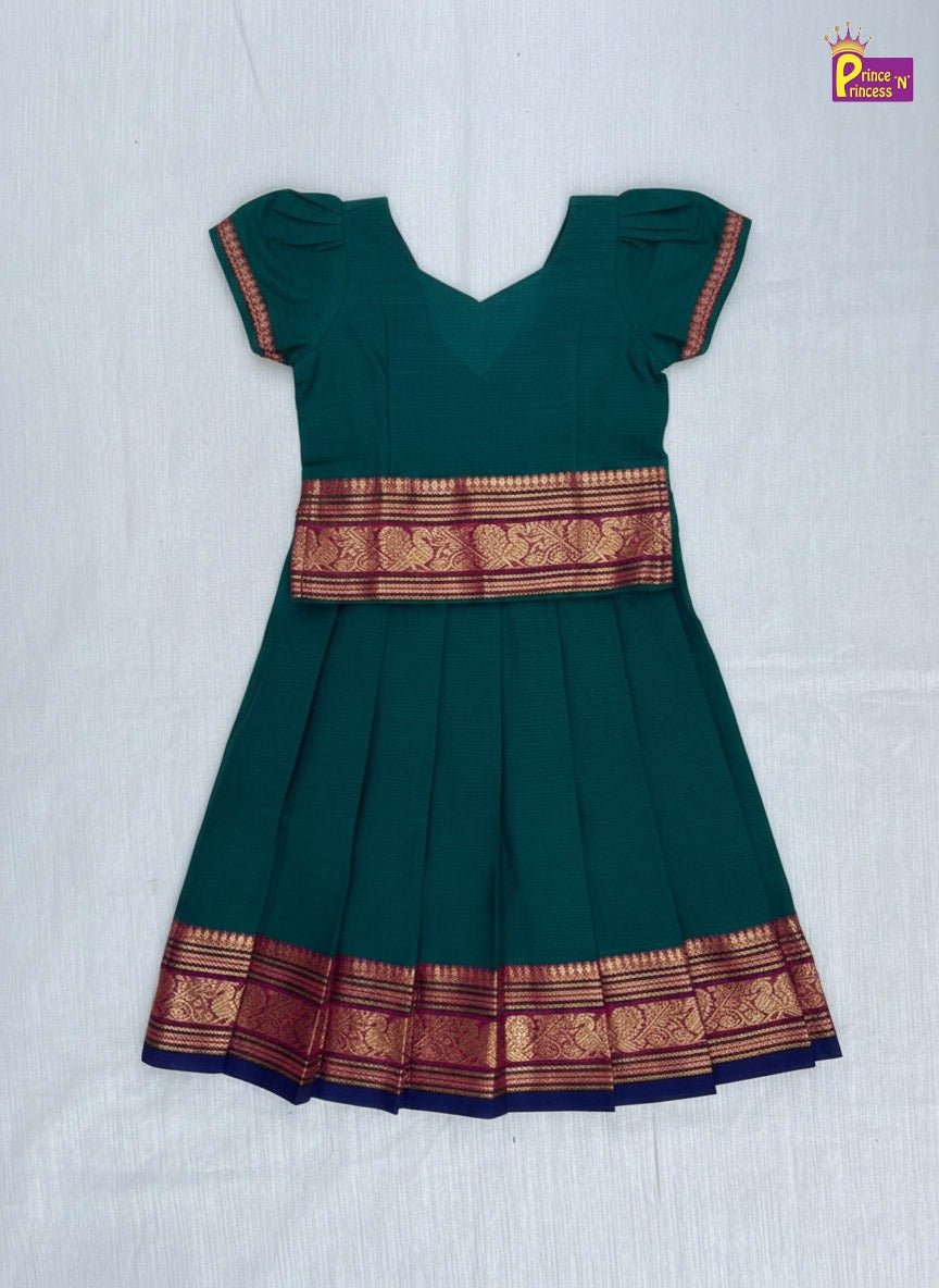 Kids Chettinad Cotton Pavadai Sattai Dark Green PPP1972 - Prince N Princess