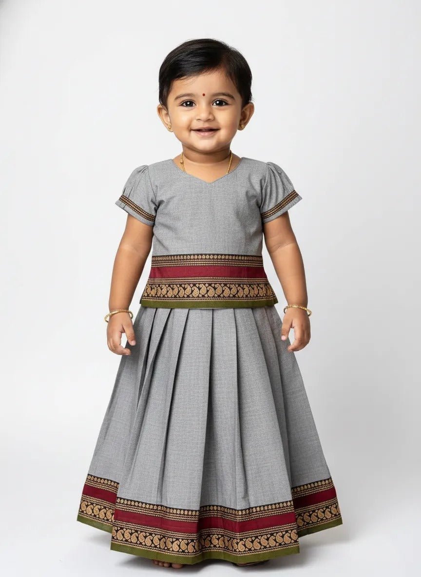 Kids Chettinad Cotton Pavadai Sattai Grey PPP1916 - Prince N Princess