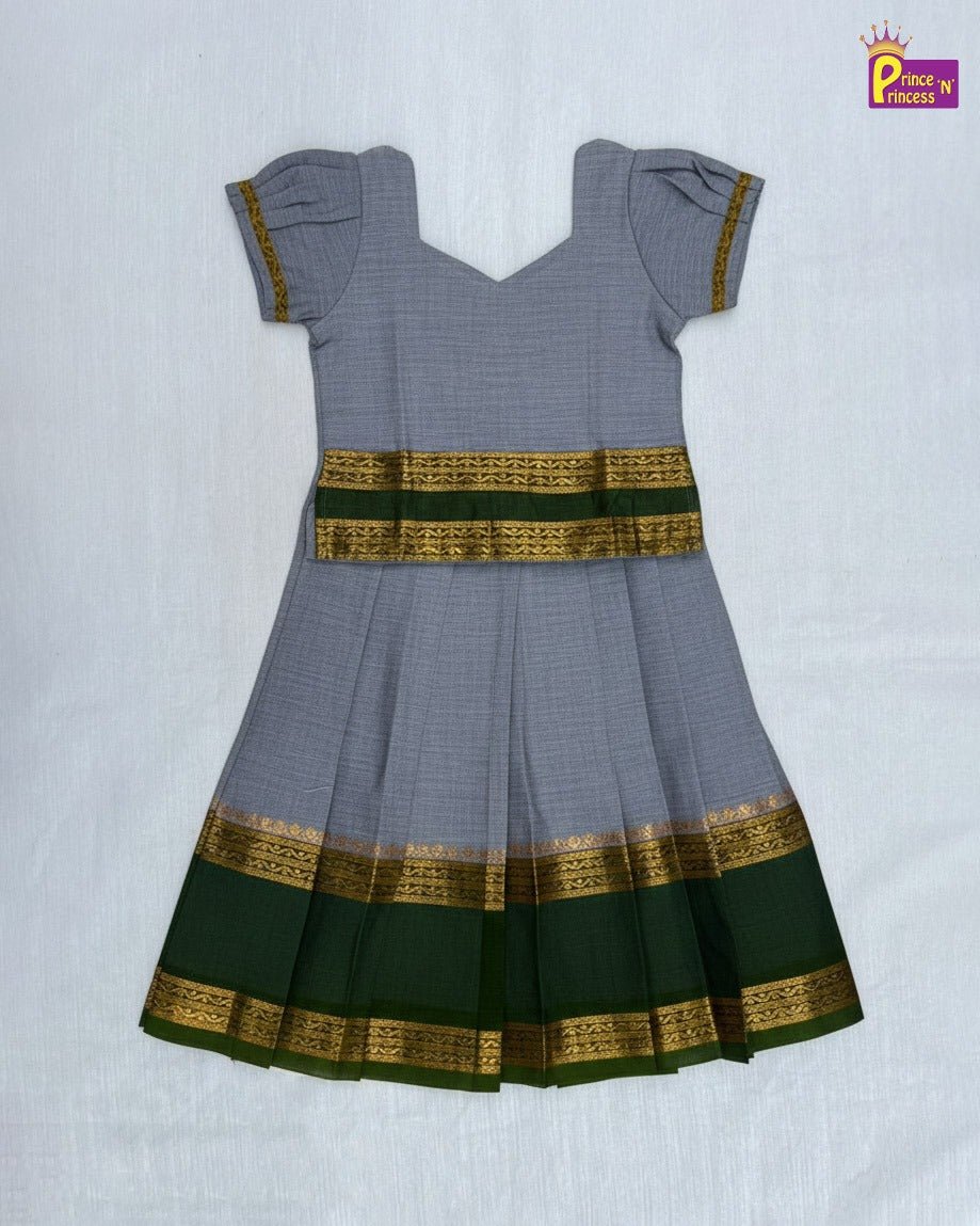 Kids Chettinad Cotton Pavadai Sattai Grey With Oilve green PPP1989 - Prince N Princess