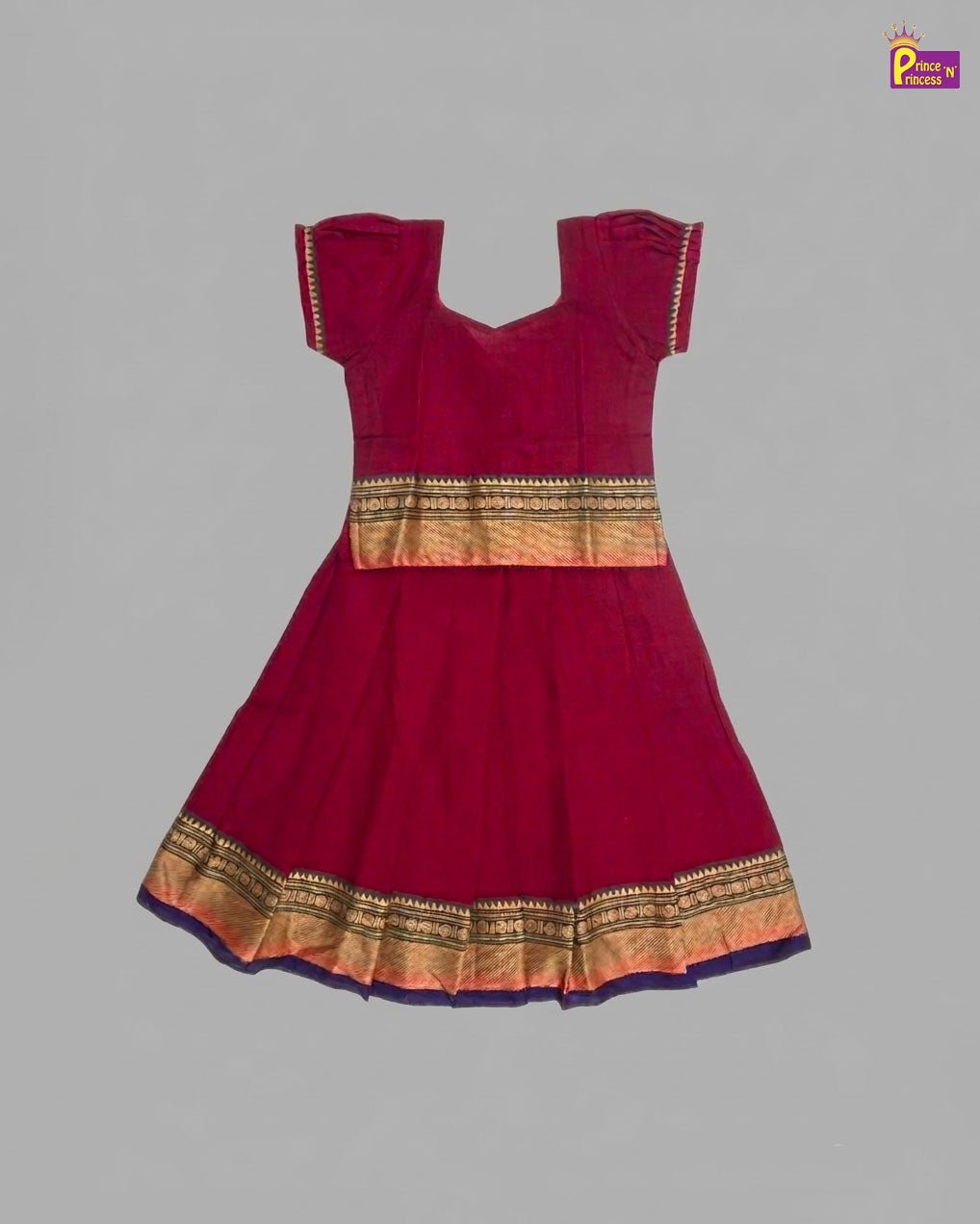 Kids Chettinad Cotton Pavadai Sattai Maroon PPP2025 - Prince N Princess