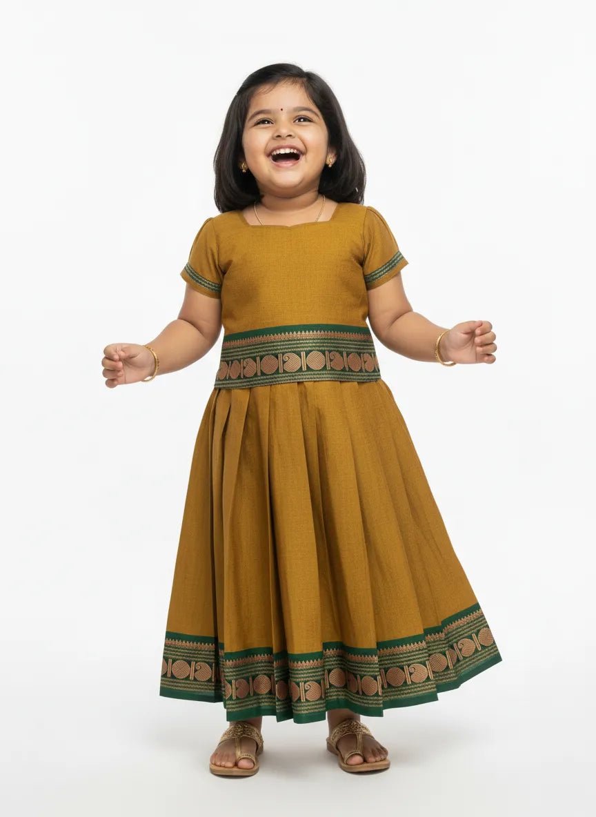 Kids Chettinad Cotton Pavadai Sattai Mustard PPP1875 - Prince N Princess