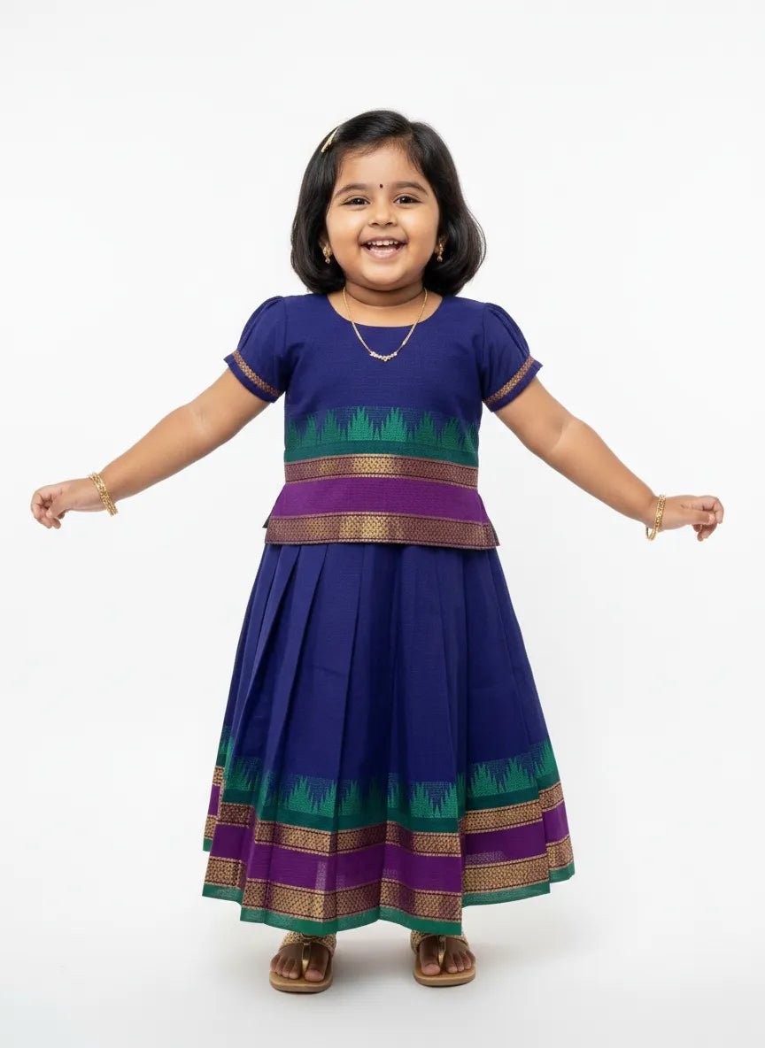 Kids Chettinad Cotton Pavadai Sattai Navy PPP1886 - Prince N Princess